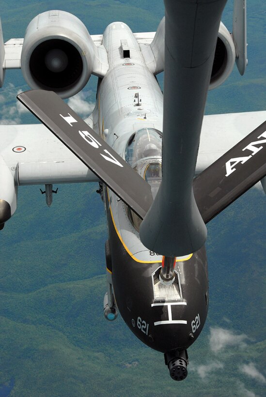 An A-10 Thunderbolt II from the Connecticut Air National Guard's 103rd Fighter Wing refuels during a special event June 6 promoting Air Force Week New England which will take place in August. (U.S. Air Force photo/Senior Master Sgt. Robert Sabonis)