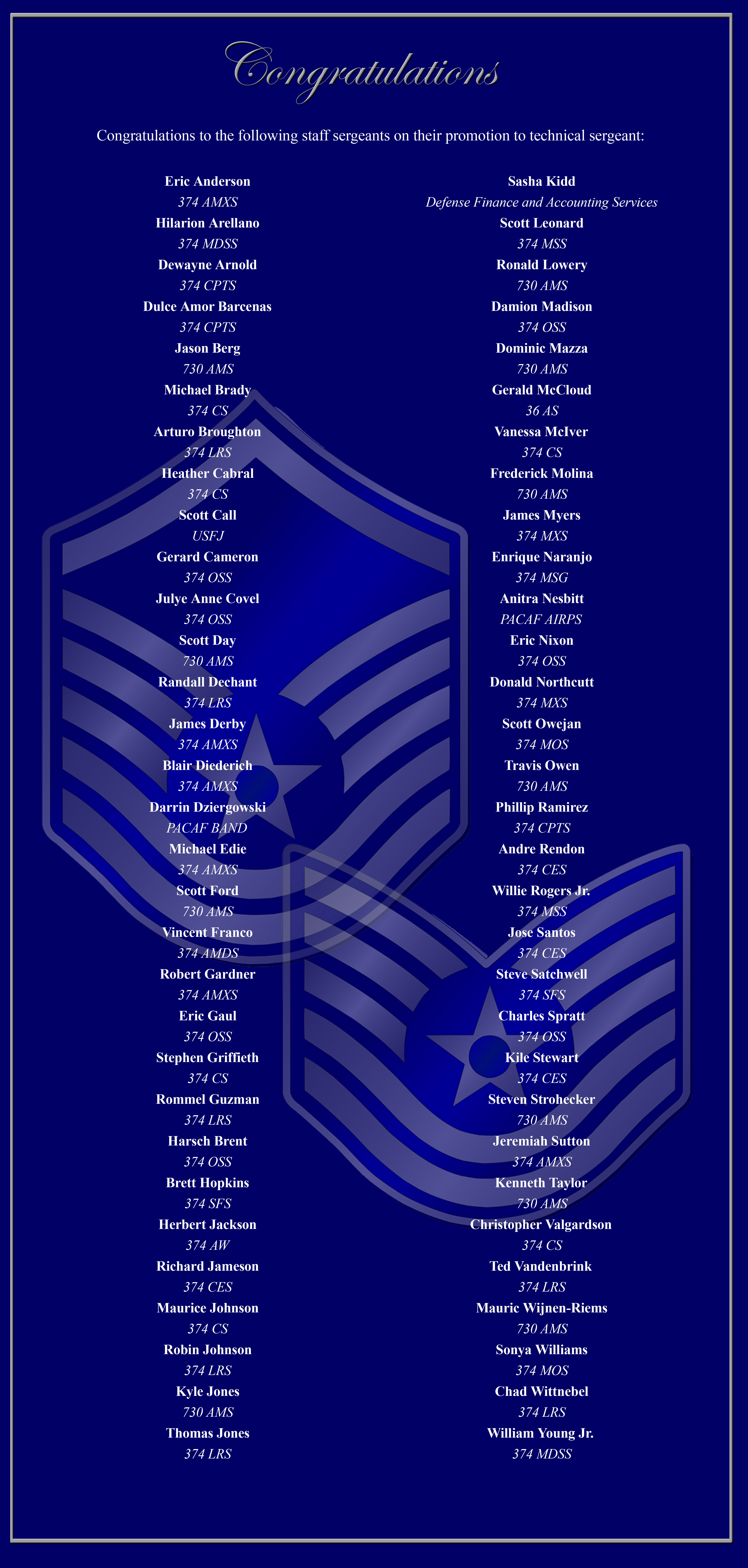 Master, technical sergeant promotion rates announced > Yokota Air Base