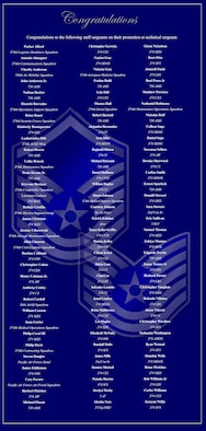 Congratulations to the following staff sergeants promoted to technical sergeant. (U.S. Air Force graphic by Senior Airman Veronca Pierce)