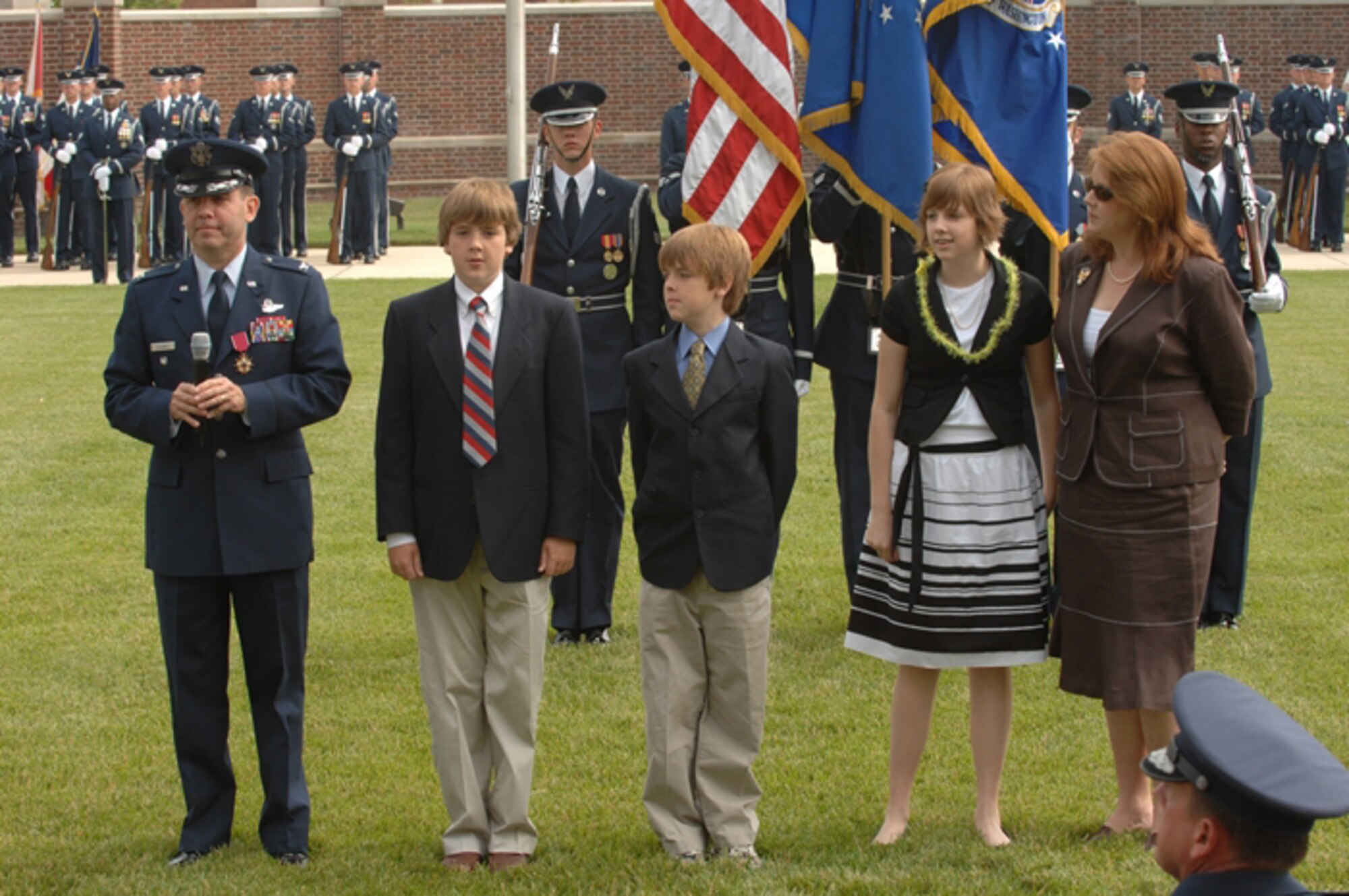 Left to right: Col. Chesnut, sons Brian and Ian, daughter Hallie and wife Mindy during the AFDW Vice Commander's retirement on June 15 at Bolling AFB, Washington D.C.