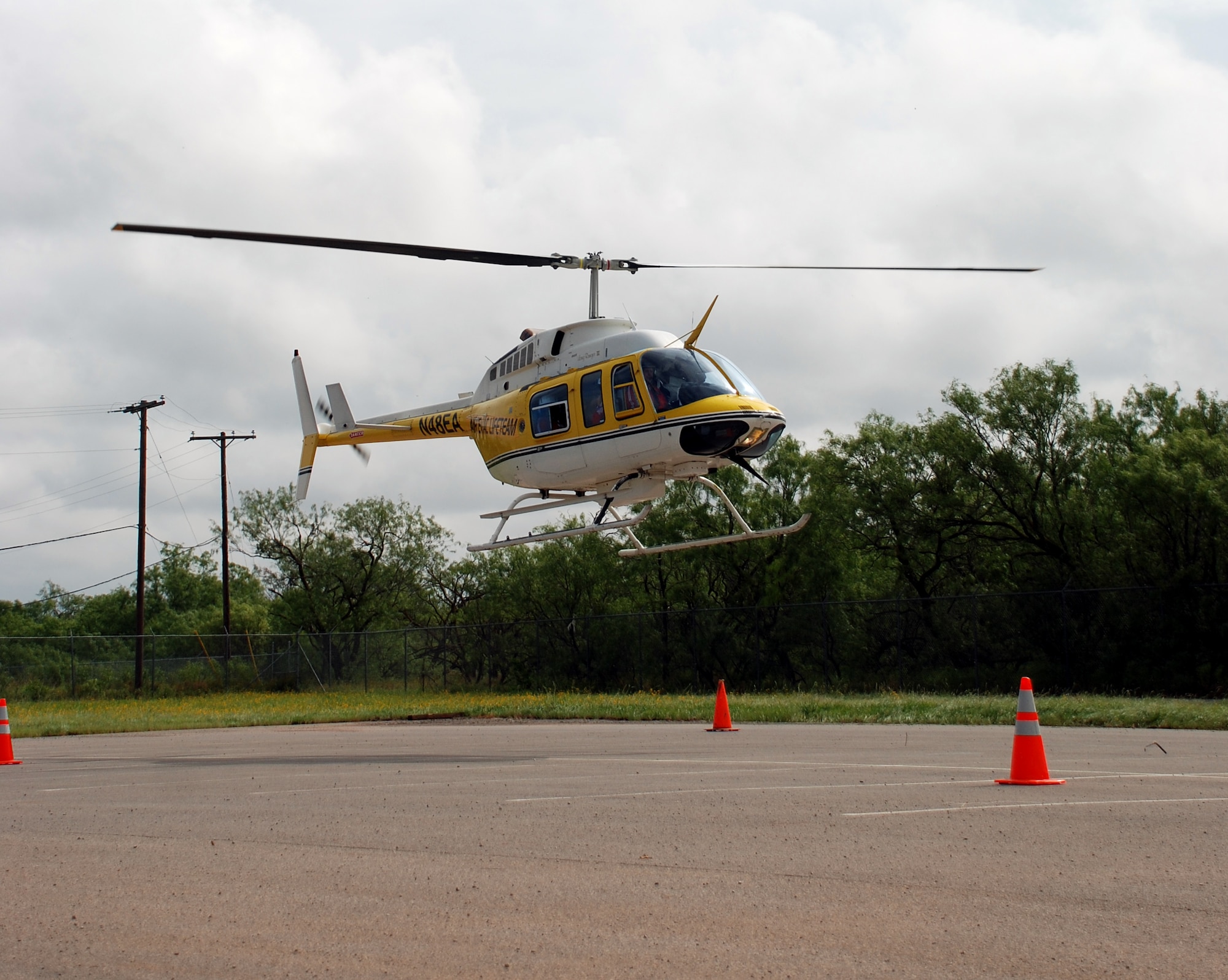 A medical evacuation helicopter lands at Operation Kids Investigating Deployment Services June 16. (U.S. Air Force photo/Airman 1st Class Jacob Corbin)
