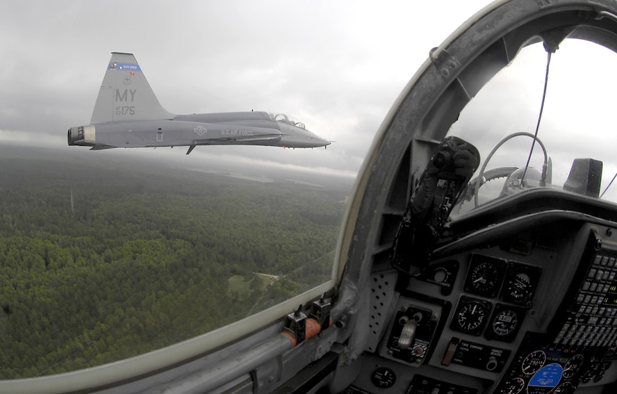 Two 49th Fighter Squadron T-38C Talons fly over Moody skies during a recent training flight. The 479th Flying Training Group is scheduled to inactivate June 21 after spending nearly eight years at Moody. (U.S. Air Force photo by Staff Sgt. Manuel Martinez)  