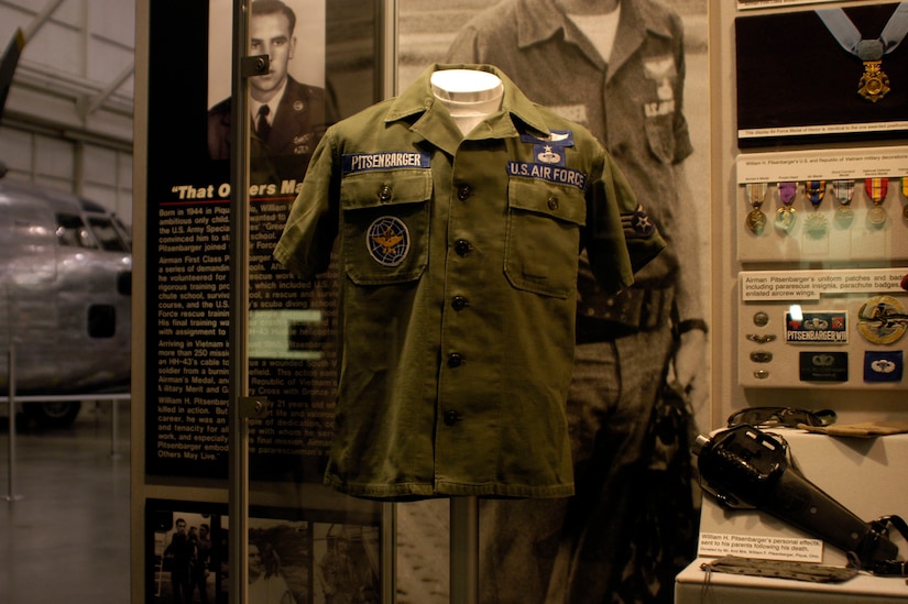 DAYTON, Ohio - Part of Airman 1st Class William H. Pitsenbarger's uniform on display in the Southeast Asia War Gallery at the National Museum of the U.S. Air Force. (U.S. Air Force photo) 