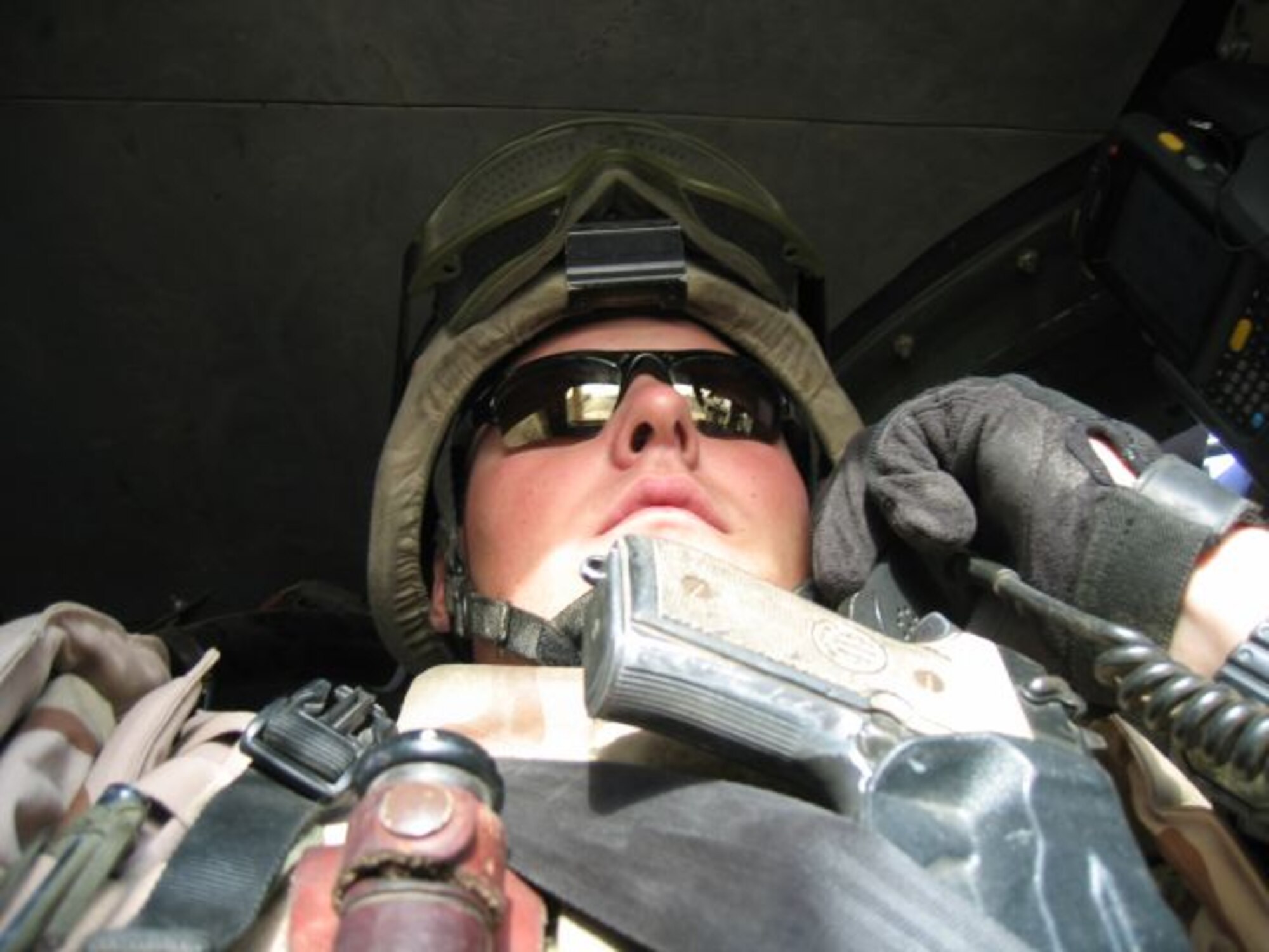 Capt. Drew Gehler, 39th Security Forces Squadron, Charlie Flight commander, performs a combat patrol in a group of neighborhoods, or mohalas, while deployed to Baghdad, Iraq, from June 28 to Dec. 17, 2006. As flight commander for three squads, Captain Gehler oversaw the Police Training Team mission, training more than 800 Iraqi policemen on community policing, improving unit capabilities more than 100 percent. (U.S. Air Force photo)