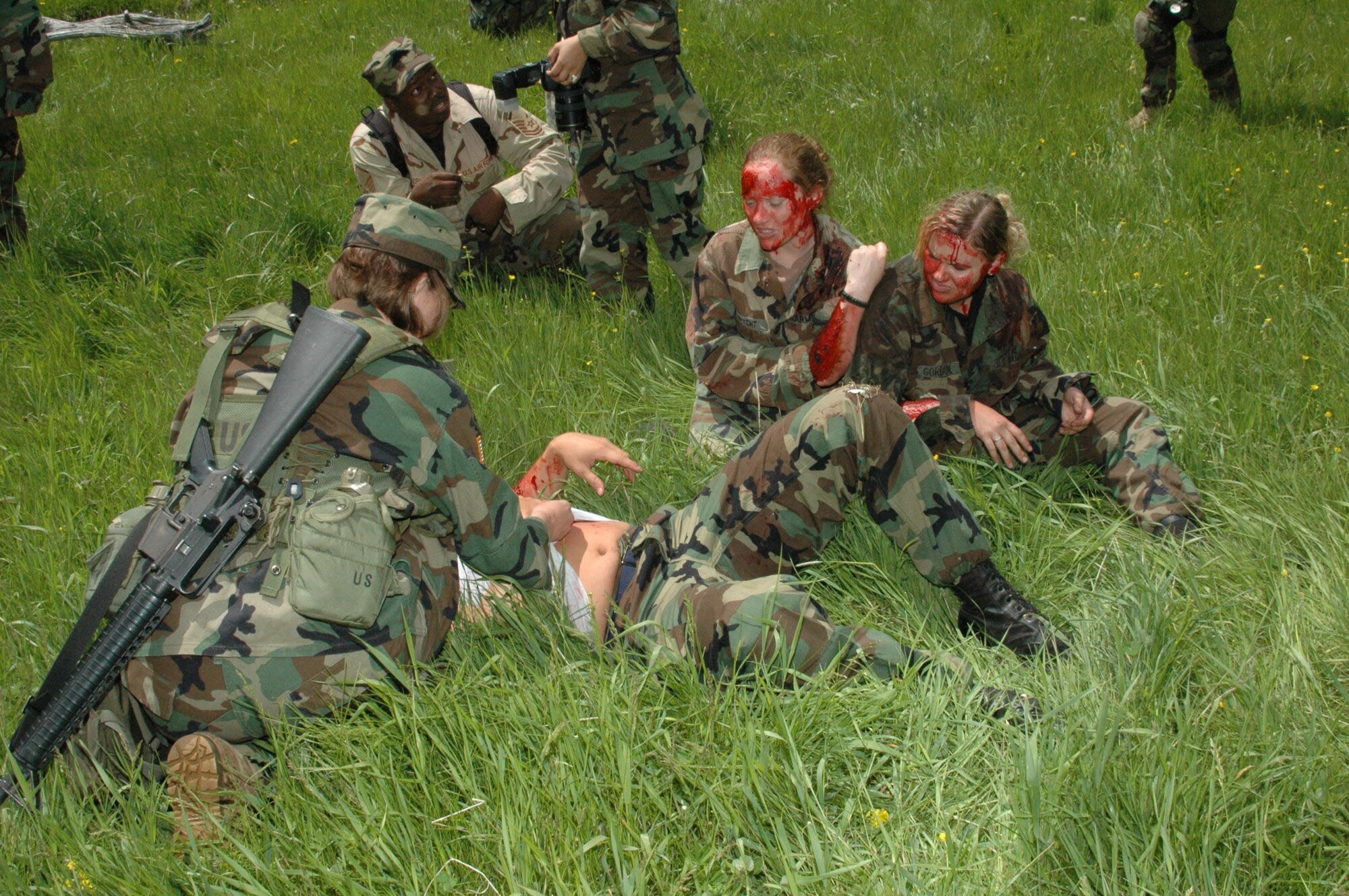 Airmen participate in Joint Thunder 2007 for the first time in the exercise's existence. Joint Thunder is a realistic field training exercise which includes Army, Navy and Air Force units from 34 states, Canada, Singapore and Germany. Joint Thunder exercises provide better trained medics who are fully prepared to support the Global War on Terror, also it builds a better joint medical team. Medics gain knowledge on convoy operations, receive training in land navigation and participate in the Leadership Reaction Course. 
(U.S Air Force photo/Airman 1st Class Kimberly Moore Limrick)