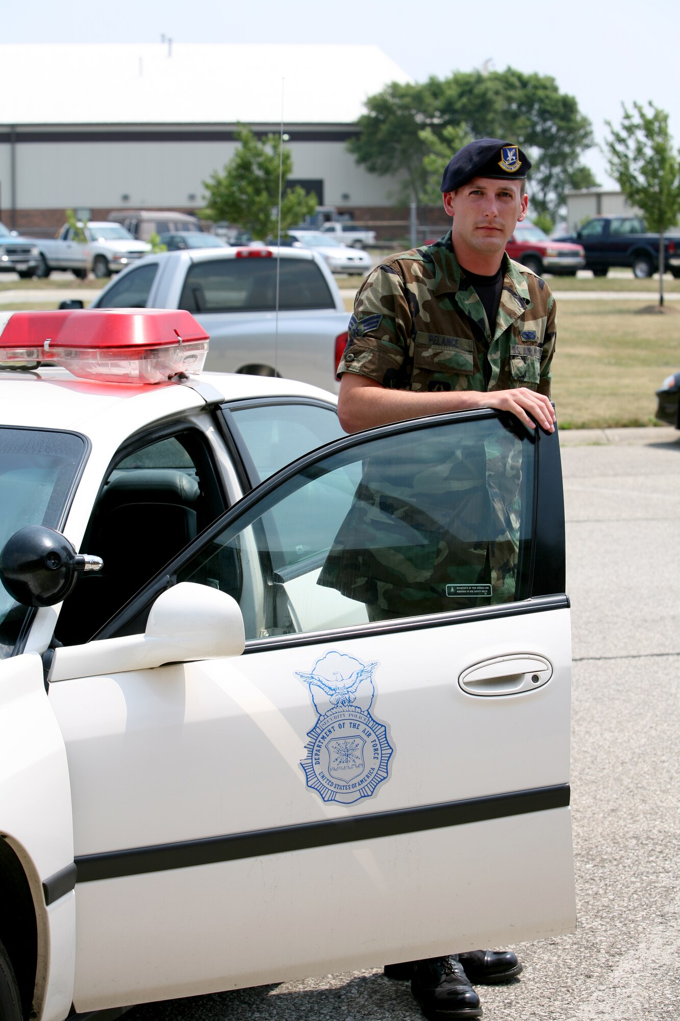 GRISSOM AIR RESERVE BASE, Ind. -- Senior Airman. John Pelance, a security specialist with the 434th Security Forces Squadron, remains ever vigilant.  The squadron is responsible for the safety and security of Grissom personnel and all base assets. (U.S. Air Force photo/Senior Airman Omar Delacruz)