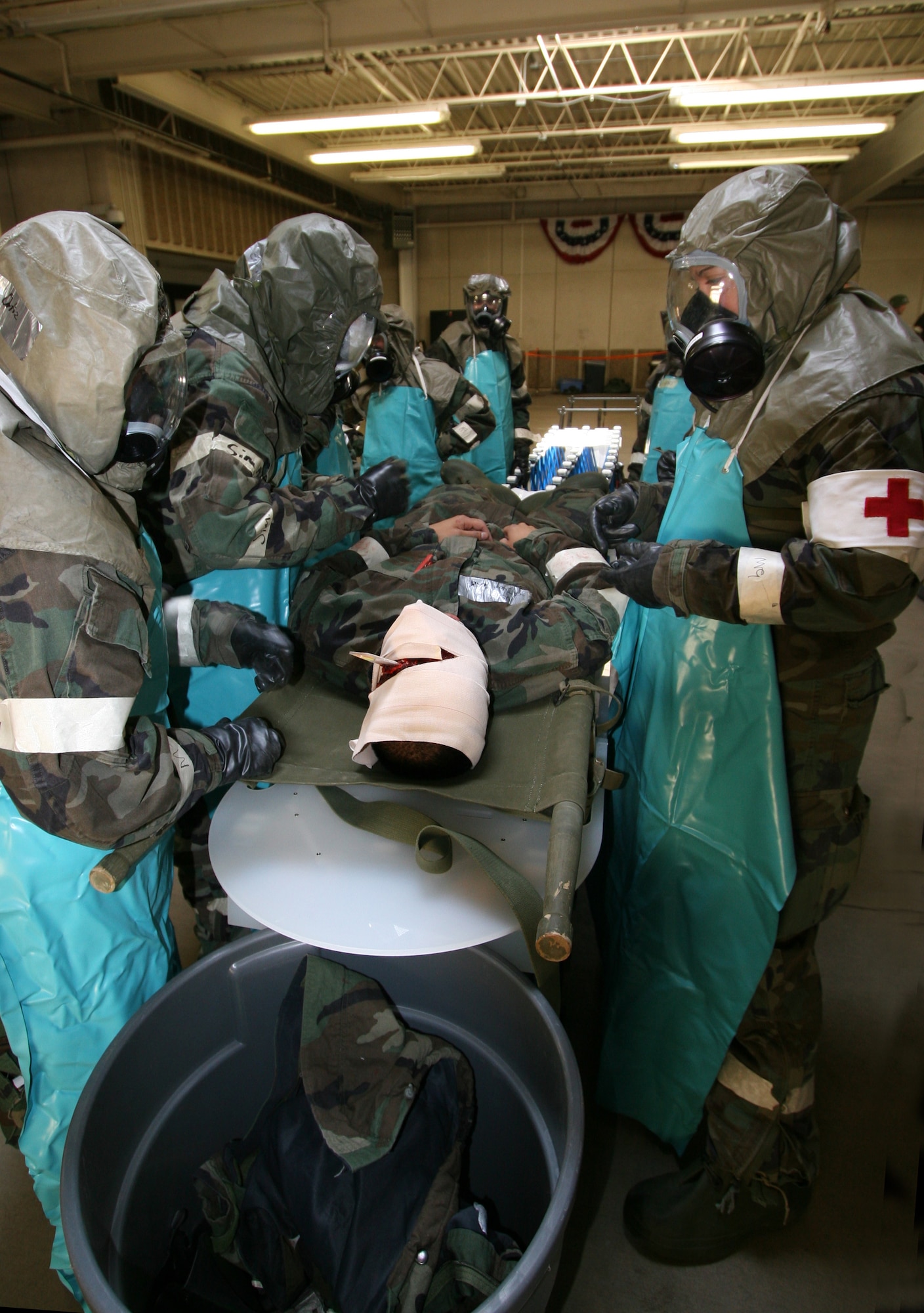 HILL AIR FORCE BASE, Utah--Hill Air Force Base medical staff works on one of the moulaged victims during an exercise. (U.S. Air Force photo by Beth Young)