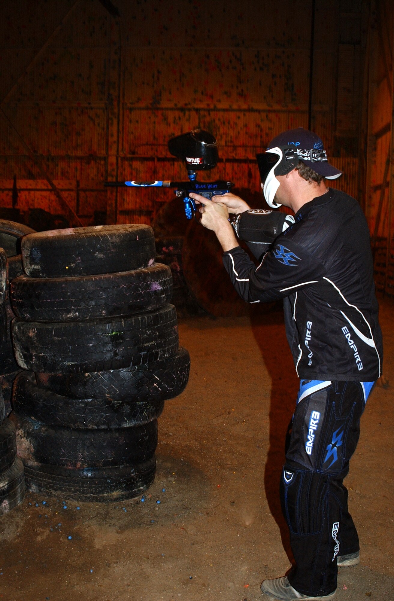Stacks of tires and wooden obstacles make up the interior of Malmstrom's paintball facility. The facility is located in building 1700 and is now open. (U.S. Air Force photo/Airman 1st Class Emerald Ralston)