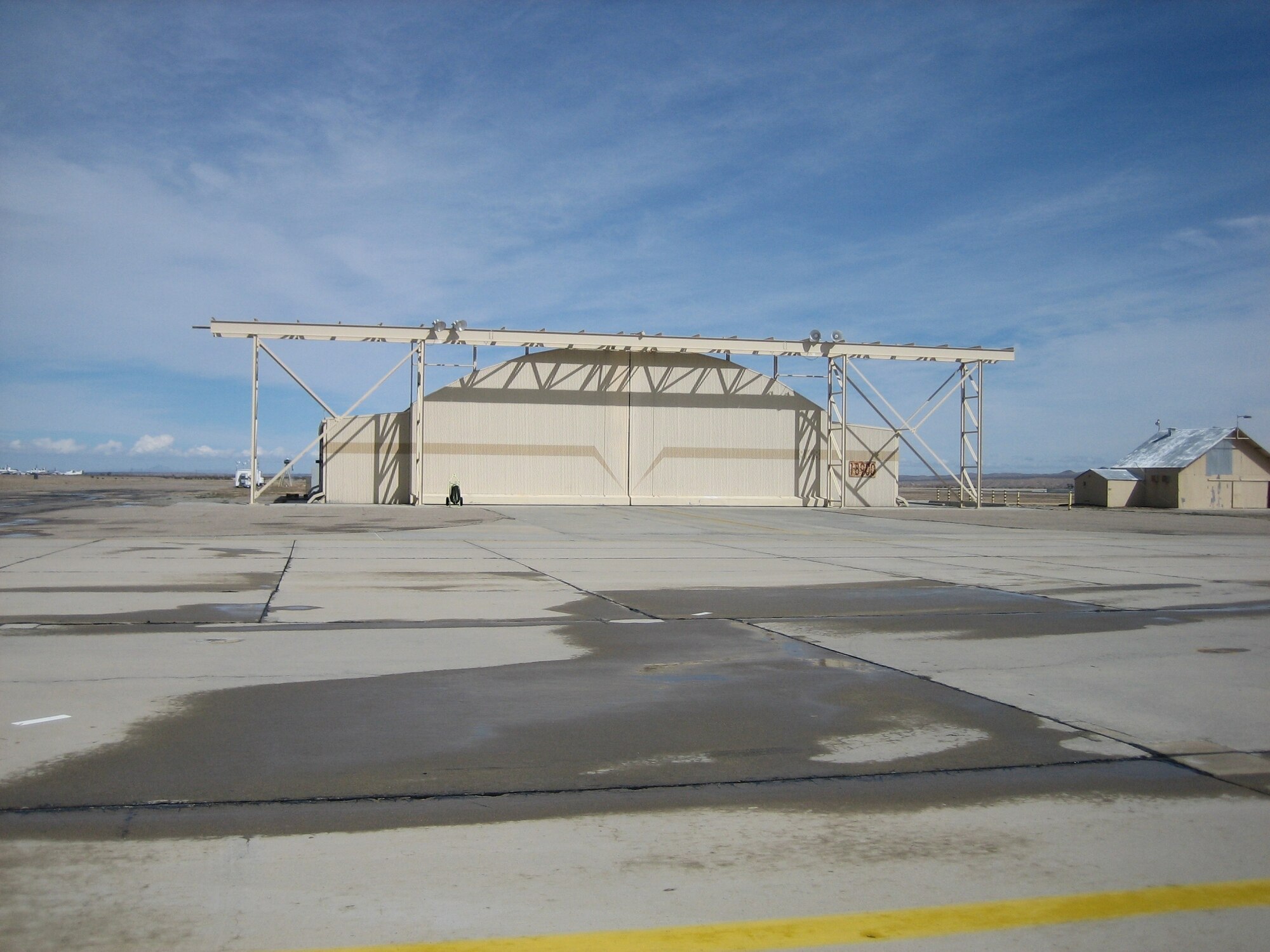 A 163d Reconnaissance Wing hanger sits empty at Southern California Logistics Airport. The wing, which is located at March Air Reserve Base, will use the airport as part of the Predator schoolhouse in the near future. (U.S. Air Force photo by Lt. Col. Mark Moritz)