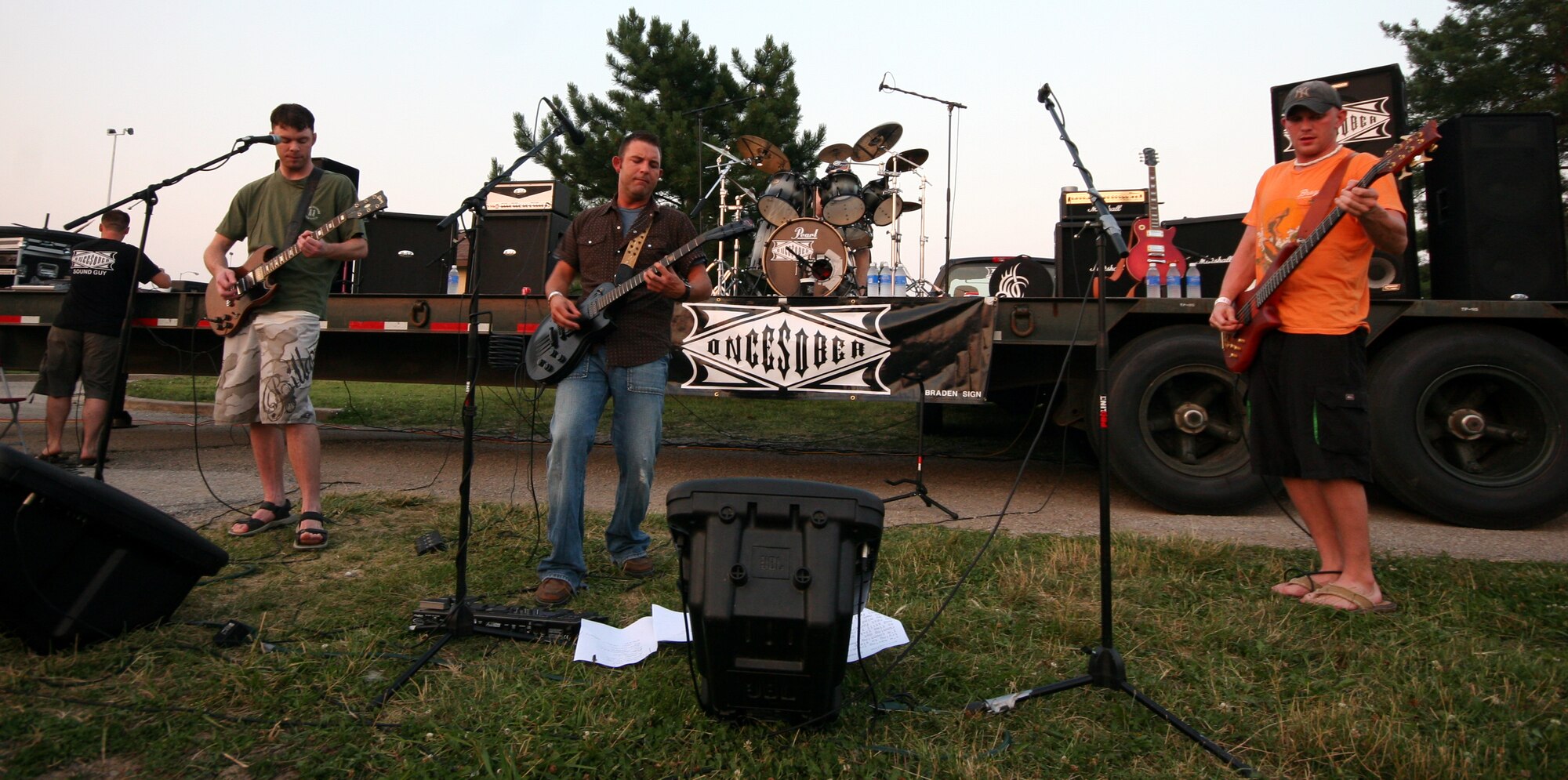 Airmen and friends congregate at the Airman’s Bash June 16 as Once Sober opens with their first song, "The Break Down". The Airman’s Bash is an annual event that provides Airmen with food, drinks, prizes, a band and a good time in a safe environment. (U.S. Air Force Photo/Airman 1st Class Stephen Linch)