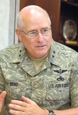 Returning to Tinker after five years, Maj. Gen. Loren Reno takes command of the Oklahoma City Air Logistics Center.  Gen Reno brings with him a wealth of experience as a supplier and customer and an eagerness to continue leading Tinker’s drive for excellence. (Air Force photo by Margo Wright)