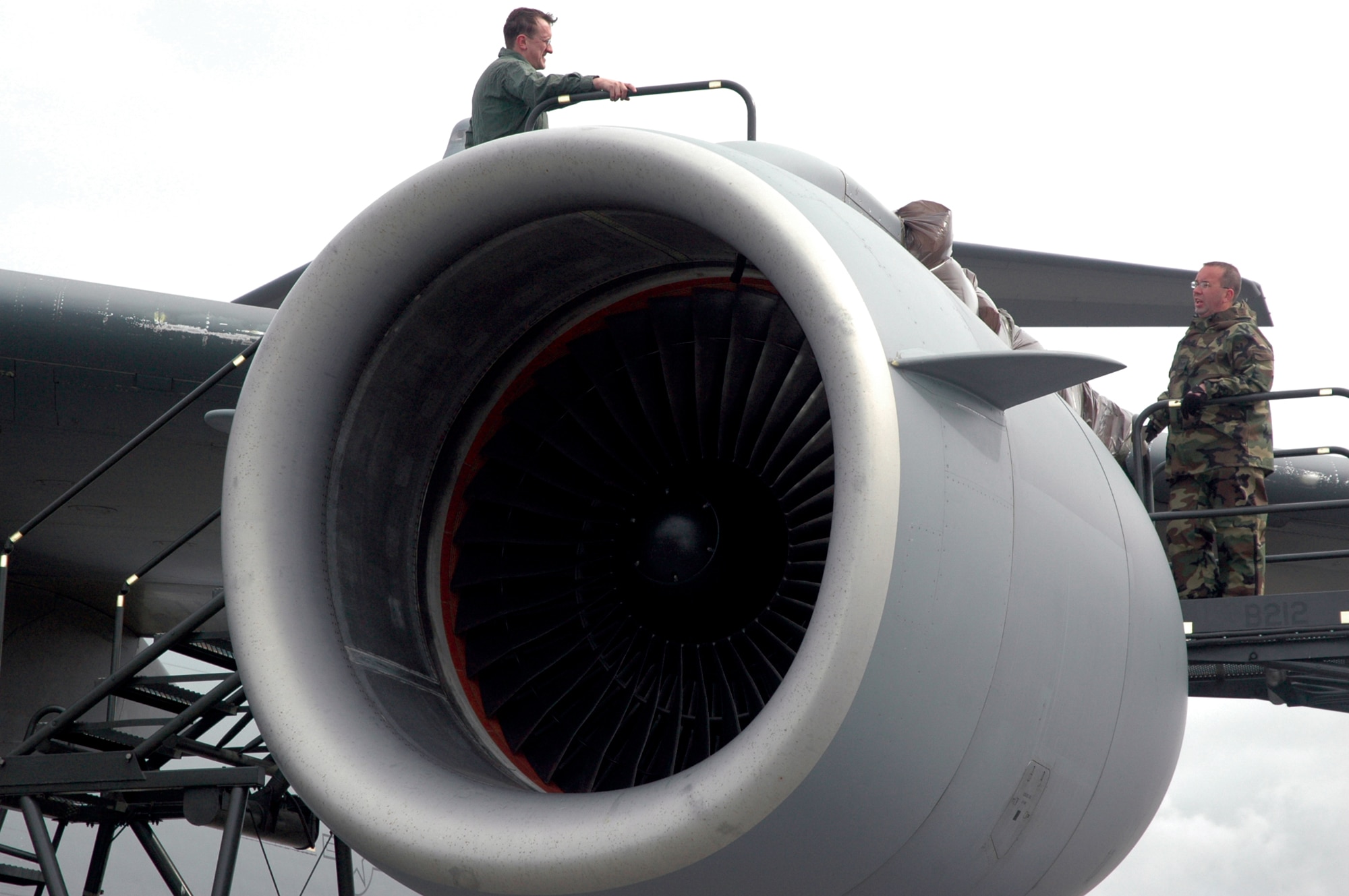Air Force Reserve Airmen, Tech. Sgt. Craig Madison (left) and Tech. Sgt. Burke Stott, 446th Aircraft Maintenance Squadron, McChord Air Force Base, Wash.,  troubleshoot a bleed air malfunction on a C-17 Globemaster III. Sergeant Stott is part of the 10-member maintenance team competing in Air Mobility Command's Rodeo at McChord Air Force Base, Wash., July 21-28.  (U.S. Air Force photo/Staff Sgt. Nick Pyzybyciel)