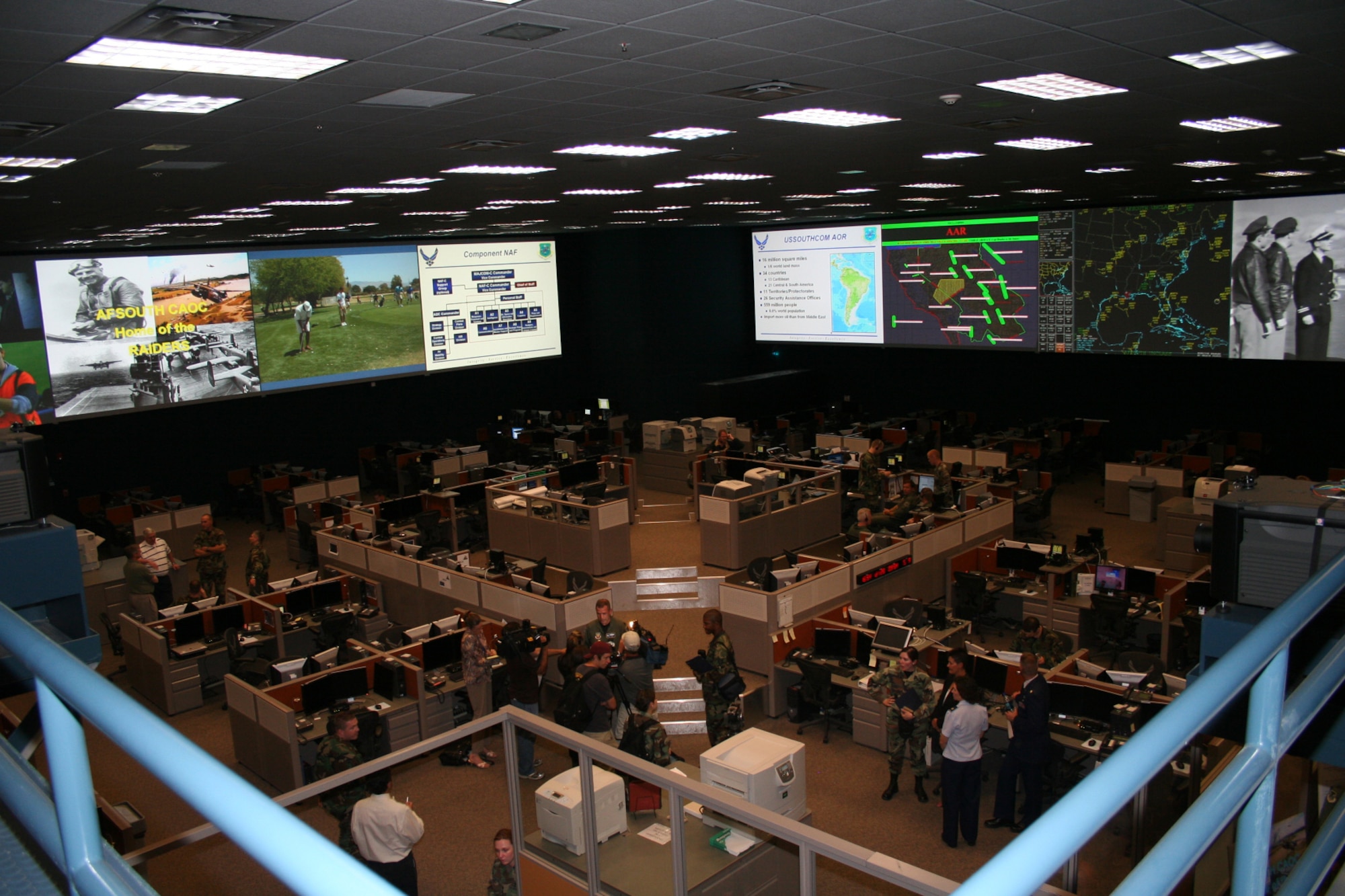 A rare look inside the Gen. James H. Doolittle Combined Air and Space Operations Center facility at Davis-Monthan Air Force Base, Ariz. The facility is one of five "Falconer" CAOC weapons systems used to support geographic combatant commanders worldwide-- this designates an air operations center that is fully connected and capable of facilitating air; space and information operations worldwide. The other Falconer CAOCs are located in Southwest Asia, Europe, Korea and Hawaii. Each Air Operations Center has responsibility over a specified geographic location and mission.
