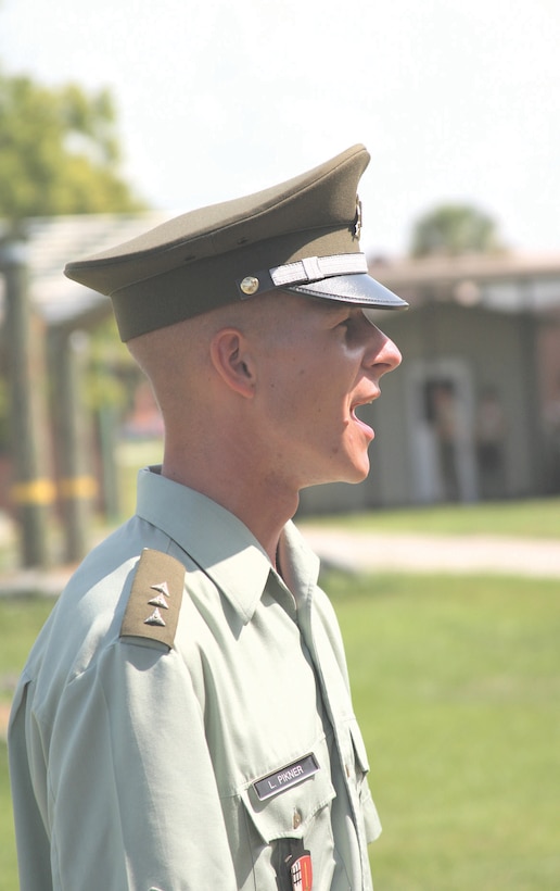Army of Czech Republic Master Sgt. Lukas Pikner calls out commands during drill practice at the drill instructor school July 26. Pikner is the 46th international student to attend the drill instructor school since 1998.
