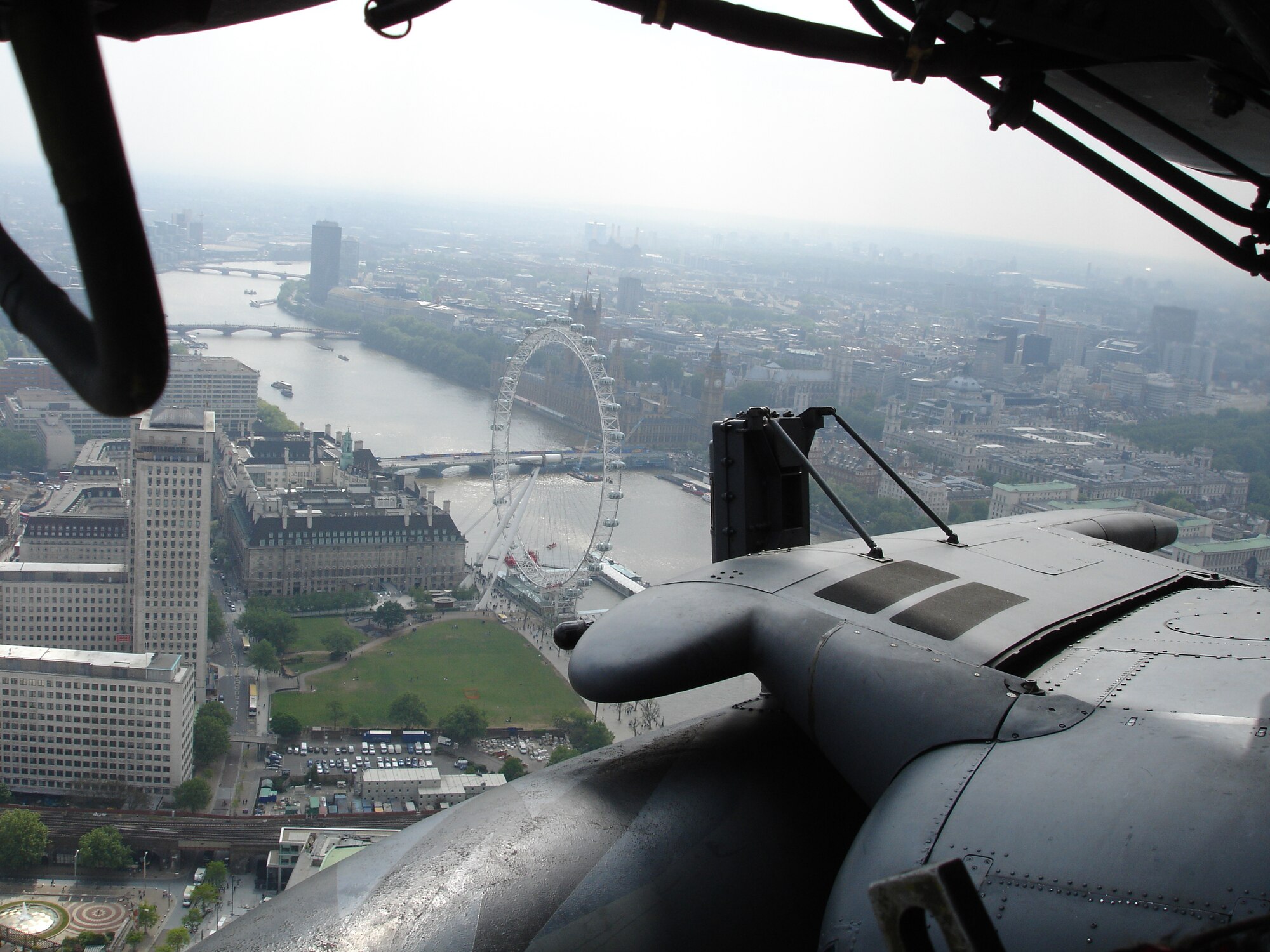 Helicopter and crew traversed the skies above several of Europe’s second largest city's landmarks en route to the White Cliffs of Dover and ultimately to RAF Mildenhall -- below is the London Eye. (U.S. Air Force photo)