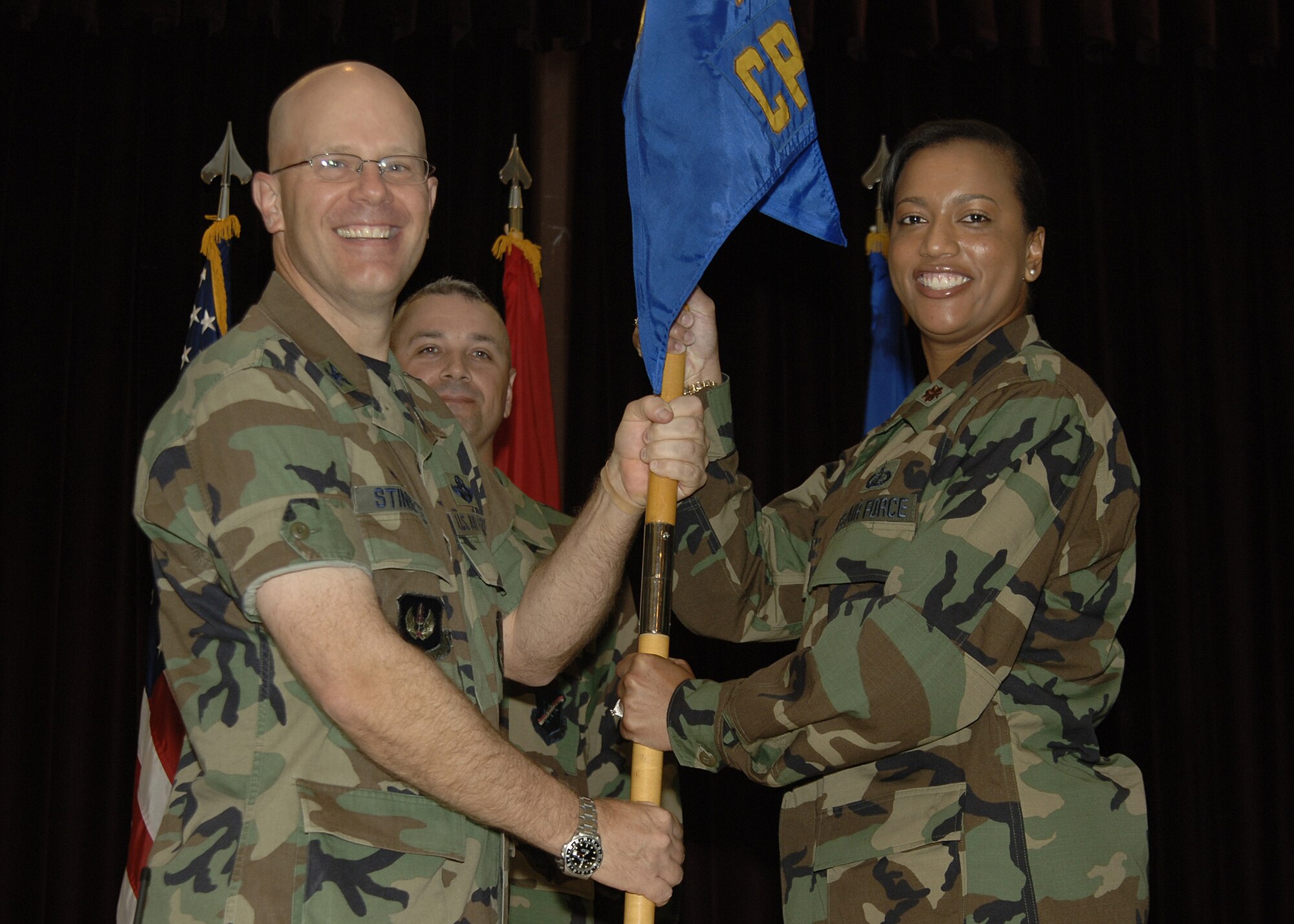 Maj. Tabetha Clark, right, assumes command of the 39th Comptroller Squadron May 16.  (U. S. Air Force photo by Airman 1st Class Kelly LeGuillon)