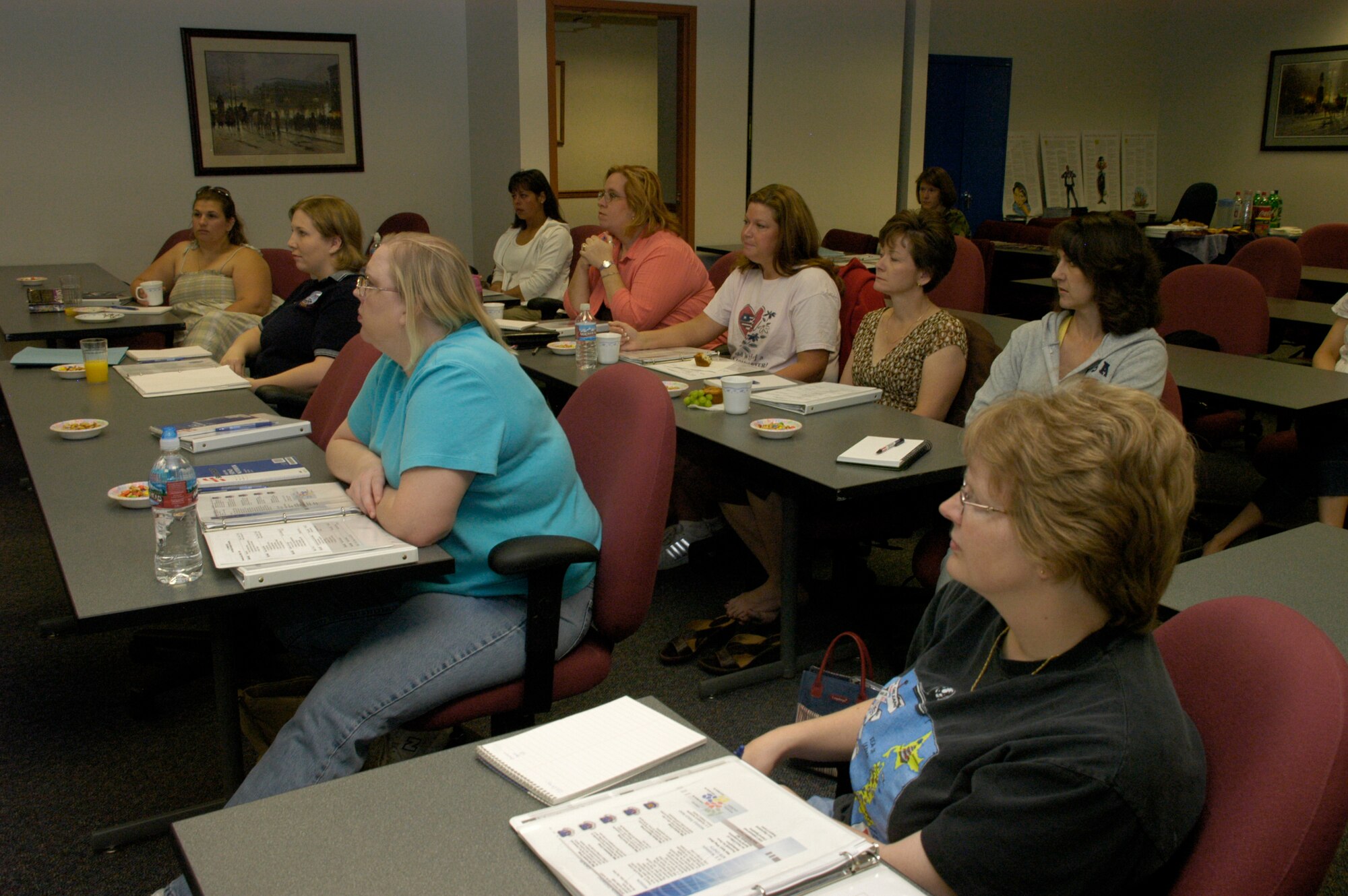 Members of Warren’s new key spouses program listen to their roles and responsibilities during their training class at the Airman and Family Readiness Center June 9. The key spouse program was created to enhance mission readiness and retention by increasing the flow of information between leadership, base support agencies and military spouses (Photo by 2nd Lt. Lisa Meiman).