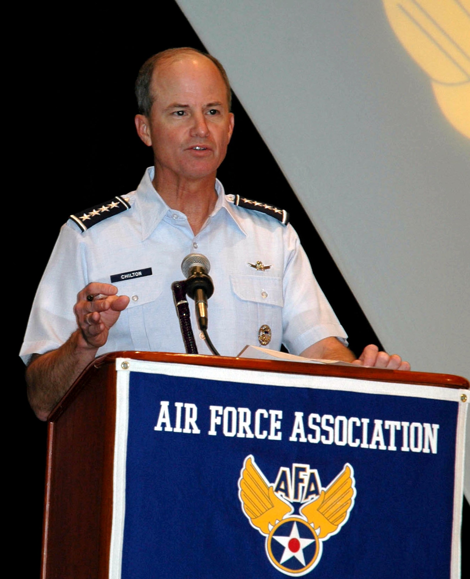 Gen. Kevin P. Chilton, commander of Air Force Space Command, speaks at the Air Force Association's Space Warfare Symposium in Keystone, Colo., June 19. (U.S. Air Force photo illustration/Duncan Wood)