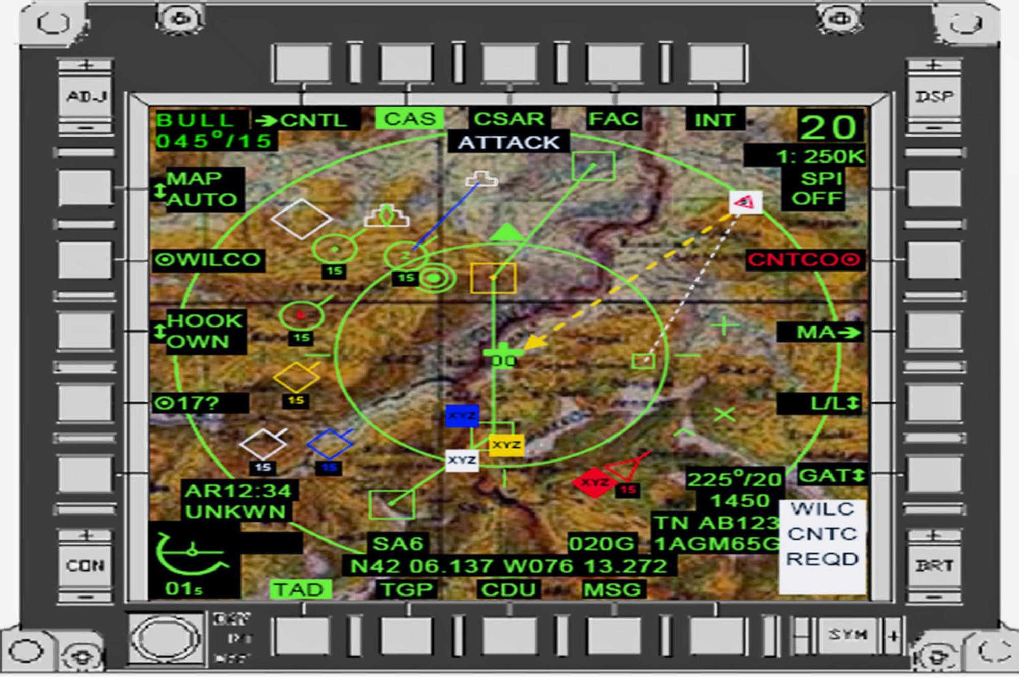 Pictured is a representation of what the dat link looks like to A-10 Thunderbolt II pilots. The most significant change to the newly modified A-10C is the addition of the Situational Awareness Data Link. With SADL, the A-10C joins a massive "Internet-like" network of land, air, and sea systems. (Courtesy graphic)