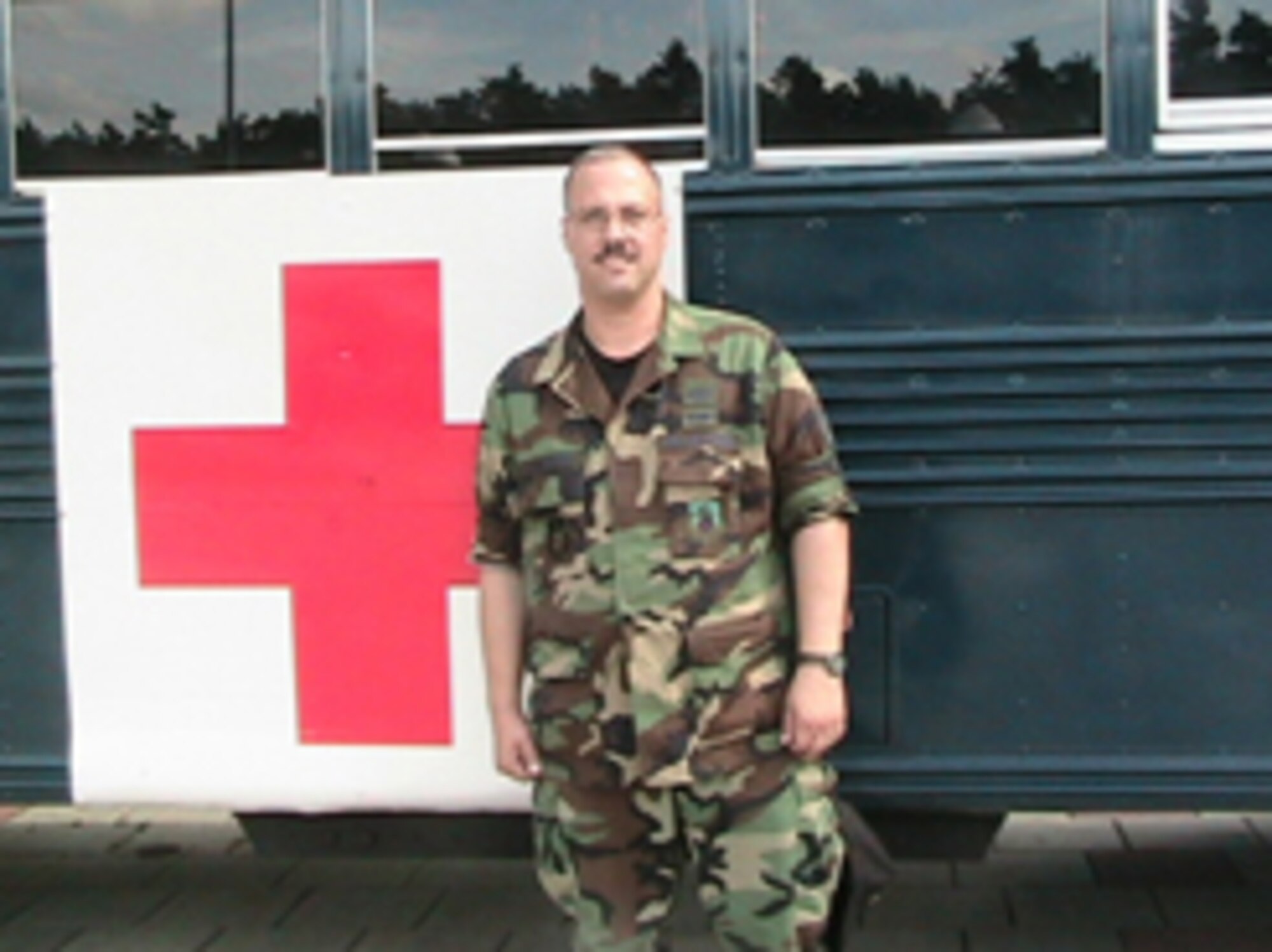 RAMSTEIN AIR BASE, Germany -- Tech. Sgt. Jerry Humphrey is a command post controller from the 434th Air Refueling Wing who is currently deployed to Germany to support the War on Terrorism.  In addition to providing vital support to Ramstein's command post, he is also volunteering his off-duty time to help the Contingency Aeromedical Staging Flight. He assists wounded and injured personnel as  they are transported to Landstuhl Regional Medical Center and well as those who are preparing for flights back to the United States for further treatment. (U.S. Air Force photo)