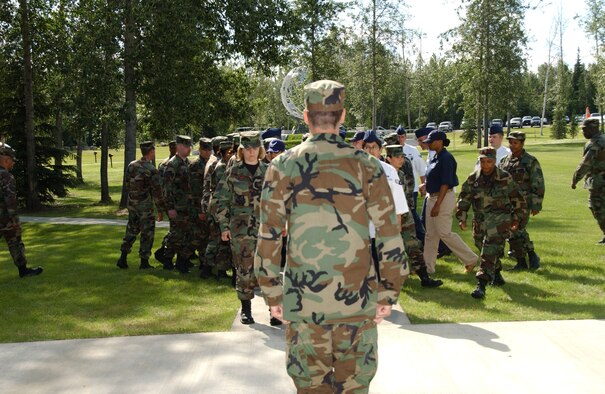 EIELSON AIR FORCE BASE, Alaska -- The 354th Services Squadron and the 354th Mission Support Squadron merge into the 354th Force Support Squadron June 27 here. There are currently only six bases under structure of merging their Mission Support Squadrons and Services Squadrons into a Force Support Squadron; Eielson is the only one in Pacific Air Forces and is also the first to hold a change of command ceremony for this squadron. (U.S. Air Force photo by Airman 1st Class Christopher Griffin)