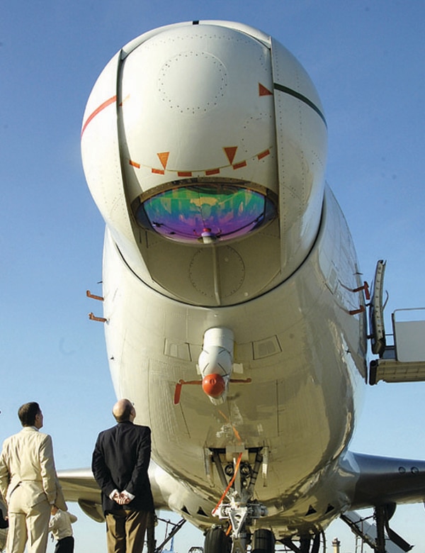 The Air Force prototype Airborne Laser aircraft was on static display here after making its first non-stop cross-country flight June 20.