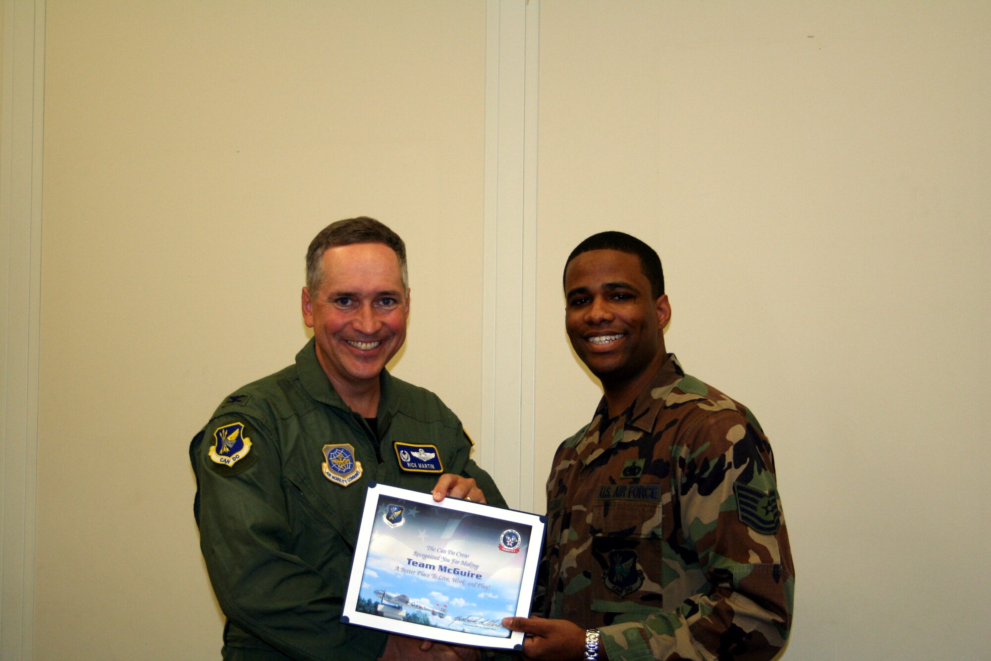 The Can Do Crew would like to recognize Tech. Sgt. Sean Coleman, 305th Logistics Readiness Squadron. Sergeant Coleman consistently goes above and beyond to make things happen in the 305th LRS Mobility shop where he currently works, and it does not go unrecognized by those around him.  When asked by Alonzo Doe, 305th Civil Engineer Squadron, for weapons assistance for 31 CE re-deployers over Memorial Day weekend, Sergeant Coleman was more than ready to assist.  He gave Mr. Doe his personal cell phone number to call him at home when they were ready to access the vault. The re-deployers returned at 12:45 a.m. May 25, and once Mr. Doe called, Sergeant Coleman was on base within 20 minutes!  Mr. Doe said this is not the first time Sergeant Coleman has been ready and available to get CE deployers out the door or back home — he truly epitomizes the spirit of the "Can Do" wing!