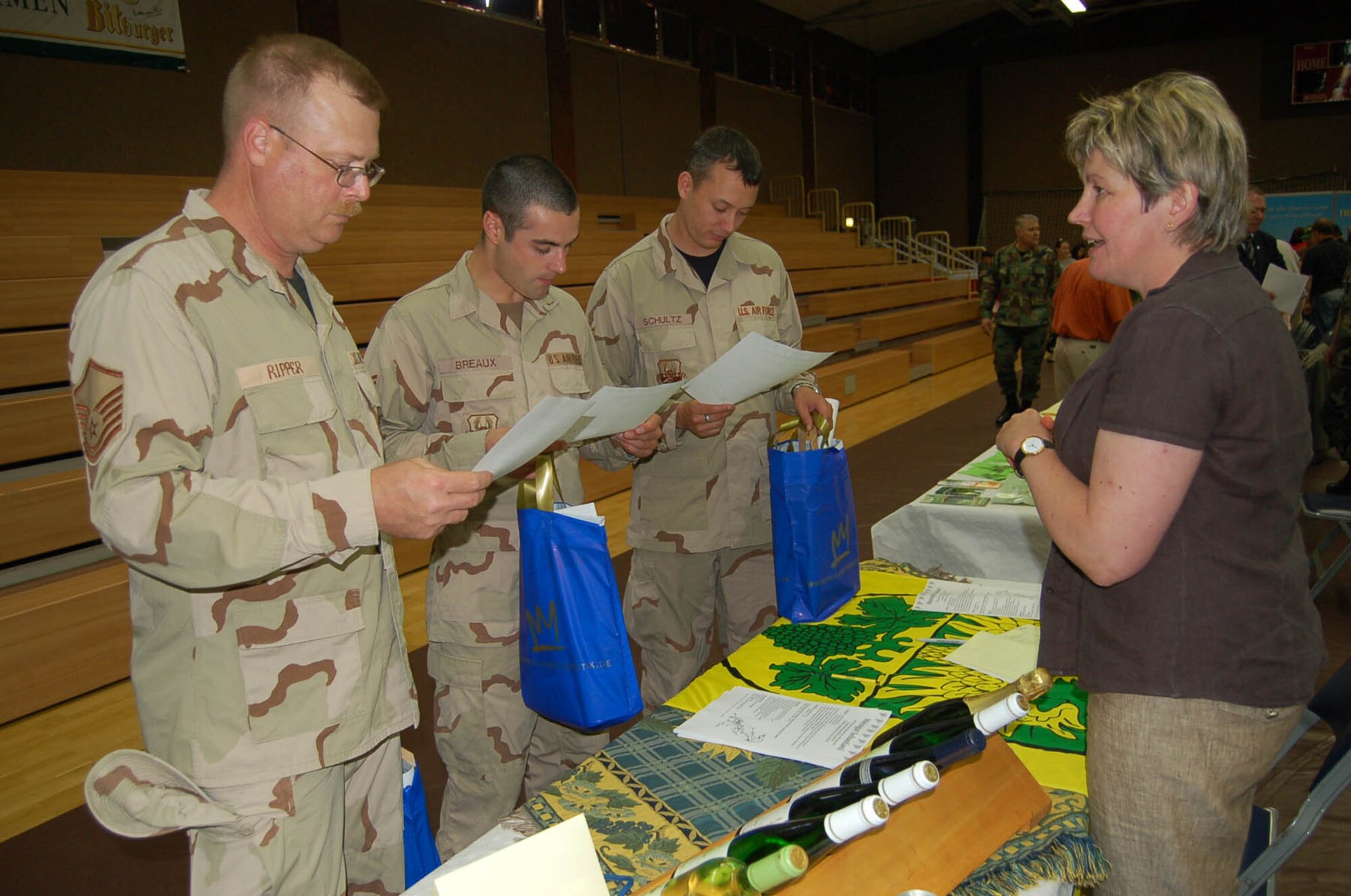 SPANGDAHLEM AIR BASE, Germany -- Airmen consider taking a wineprobe at the Sebastiani vintner’s house in Mehring, Mosel. A wineprobe occurs Thursday. “Explore the Eifel” provides Sabers an opportunity to experience local culture. For more information, call 06505-1000 or e-mail weingut-sebastiani.de. (US Air Force photo/Iris Reiff)