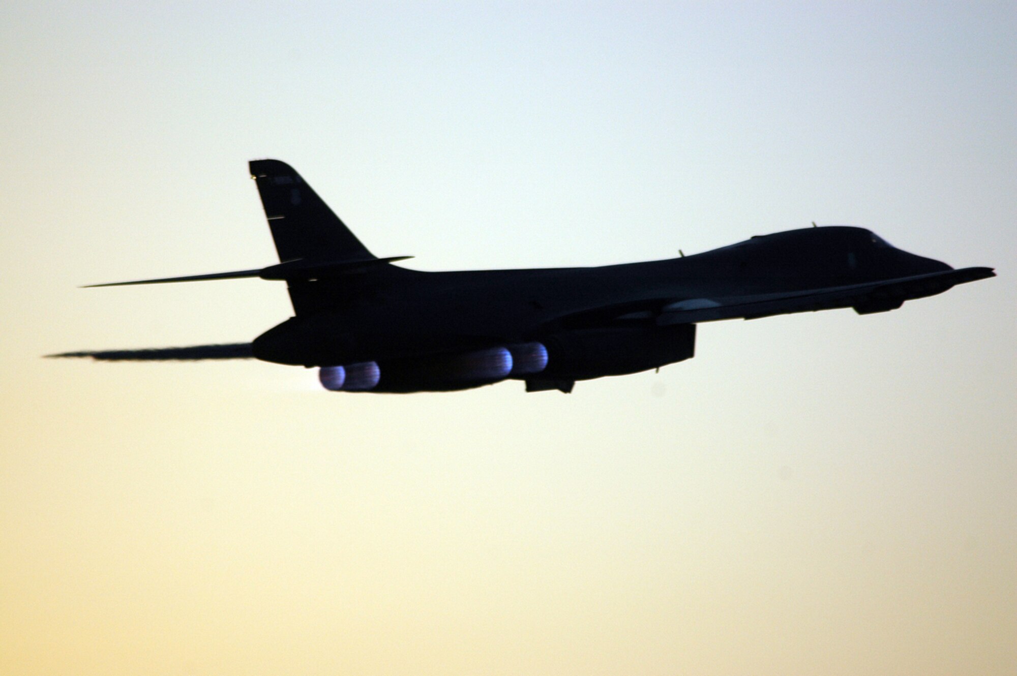 A B-1B Lancer with the 34th Expeditionary Bomb Squadron here takes off on a sortie June 22. The B-1B carries the largest payload of both guided and unguided weapons of any aircraft in the Air Force’s inventory. It has been called the backbone of America’s long-range bomber force. (U.S. Air Force photo by Senior Airman Clark Staehle)