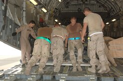 The 816th Expeditionary Airlift Squadron moved  2,122,000 pounds of cargo and more than 745 passengers with 12 jets flying 47 sorties in a 24-hour period July 19 in Southwest Asia. The 16th Airlift Squadron from Charleston AFB is currently deployed to this squadron.  (U.S. Air Force photo/Master Sgt. Ken Stephens)