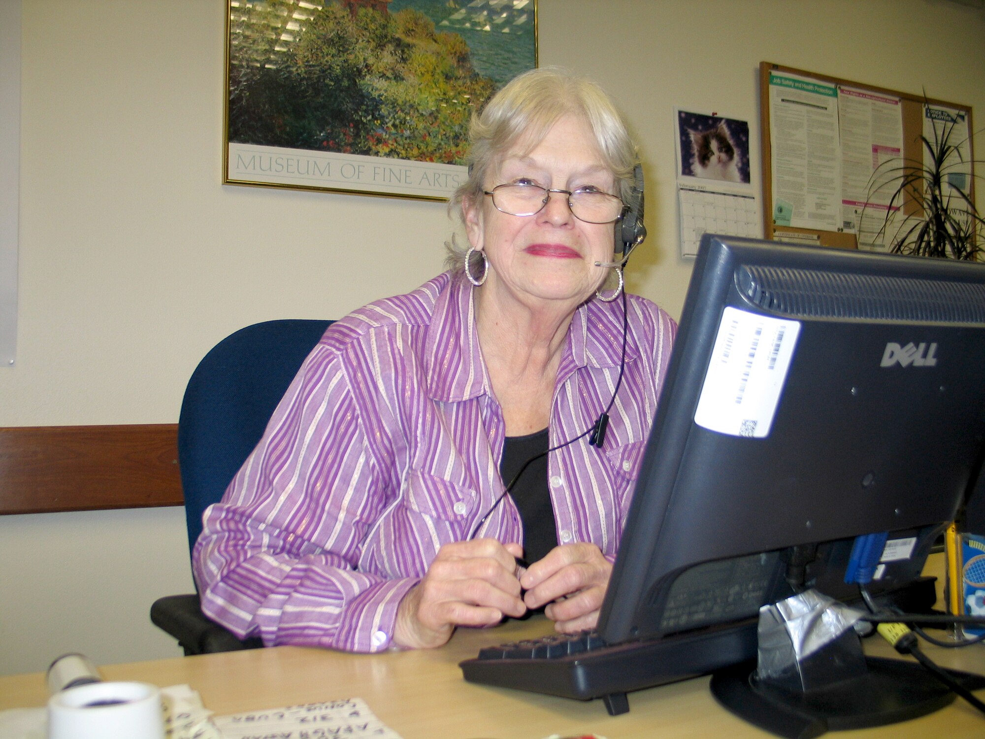 Dorothy Patton has worked as a switchboard operator at Fairchild for two years. The 68-year-old says she’s “got a good 20 years left” in her for this job which is “so worthwhile, so fulfilling” for her. (Photo by Staff Sgt. Connie L. Bias)
