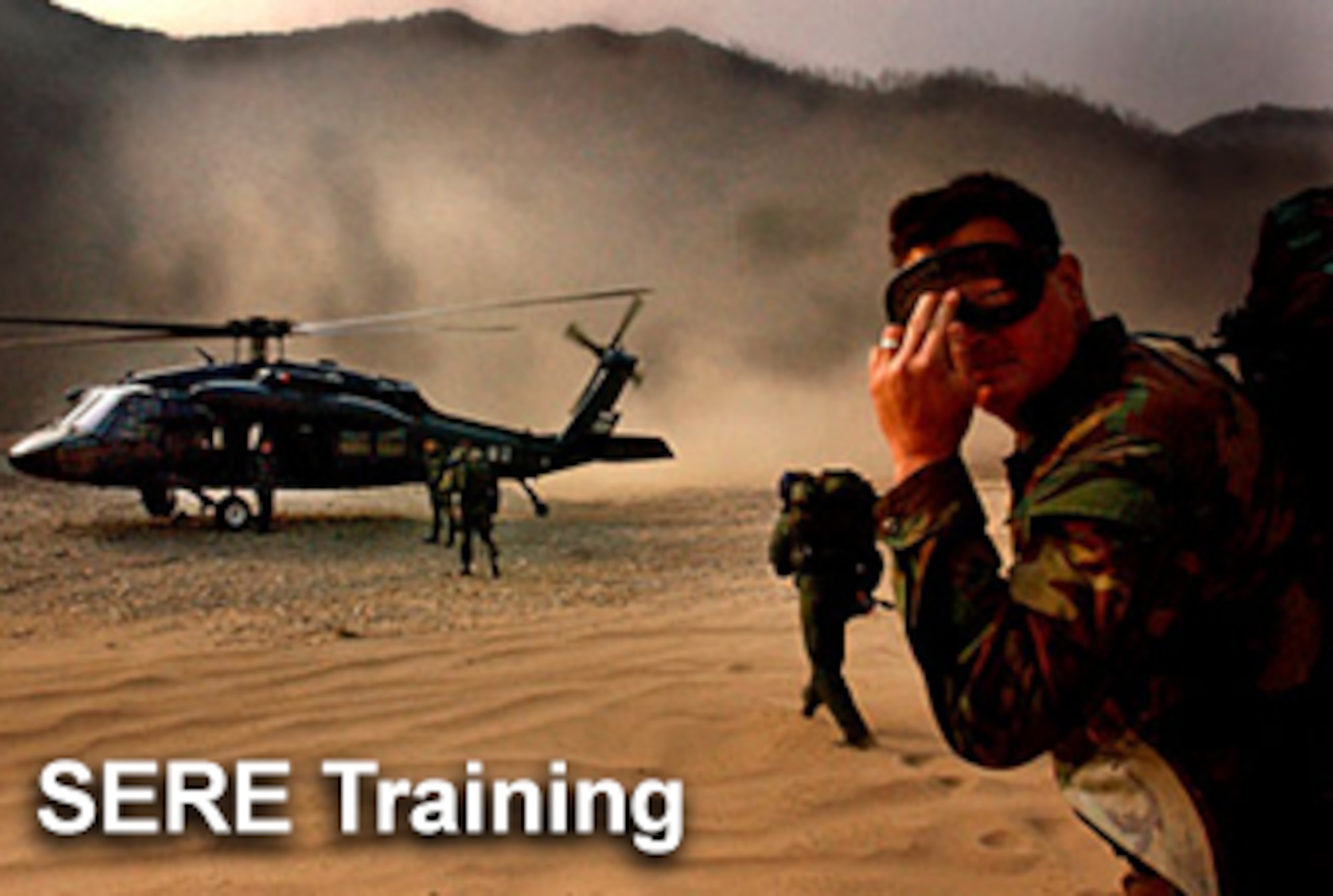 Survival, evasion, resistance and escape specialists from Misawa Air Base, Japan, recently gave training to an F-16 Fighting Falcon pilot. The SERE specialist gave the pilot a scenario of ejecting from an aircraft and falling behind enemy lines, but then trained the pilot on what to do. (U.S. Air Force photo illustration/Staff Sgt. Stacy L. Pearsall)