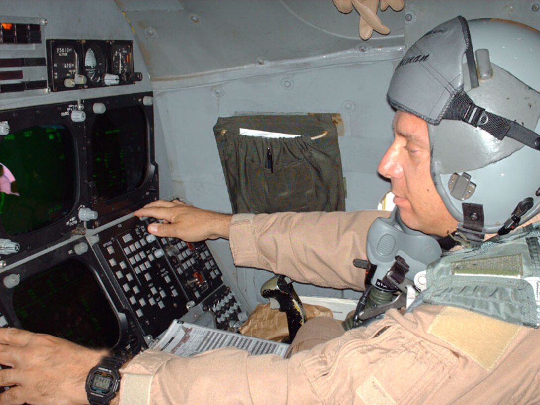 Maj. Wayne Catanzaro reaches his 4,500th flying hour at his weapons system officer station while flying a close air support mission. The B-1 is currently supporting Operations Iraqi and Enduring Freedom and has the capability to respond to different threats in separate theaters on the same day. Major Catanzaro recently returned to Ellsworth after a nearly five-month deployment to Southwest Asia.


