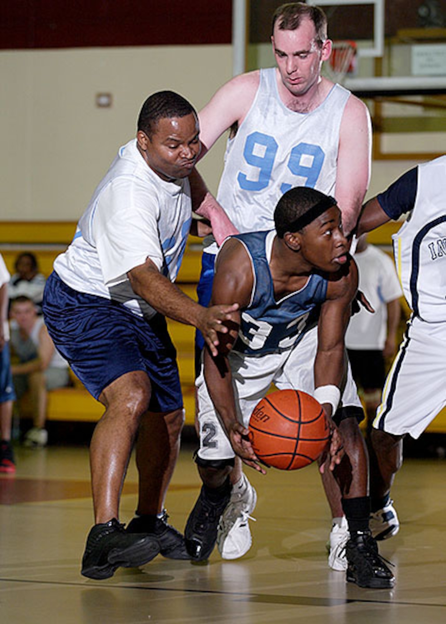 The 39th Civil Engineer, Mission Support and Services Squadron combined team beat the 39th Security Forces Squadron 48-44 in the Intramural Basketball Championship game at the fitness center Feb. 28. (U.S. Air Force photo by Ismael Gomez)