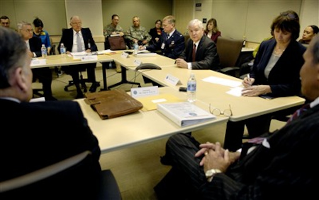 Secretary of Defense Robert M. Gates welcomes members of the Independent Review Group to the Pentagon, March 1, 2007. The group which consists of military, medical and political leaders will take a broad look at the rehabilitative care and administrative processes at Walter Reed and at the National Naval Medical Center.