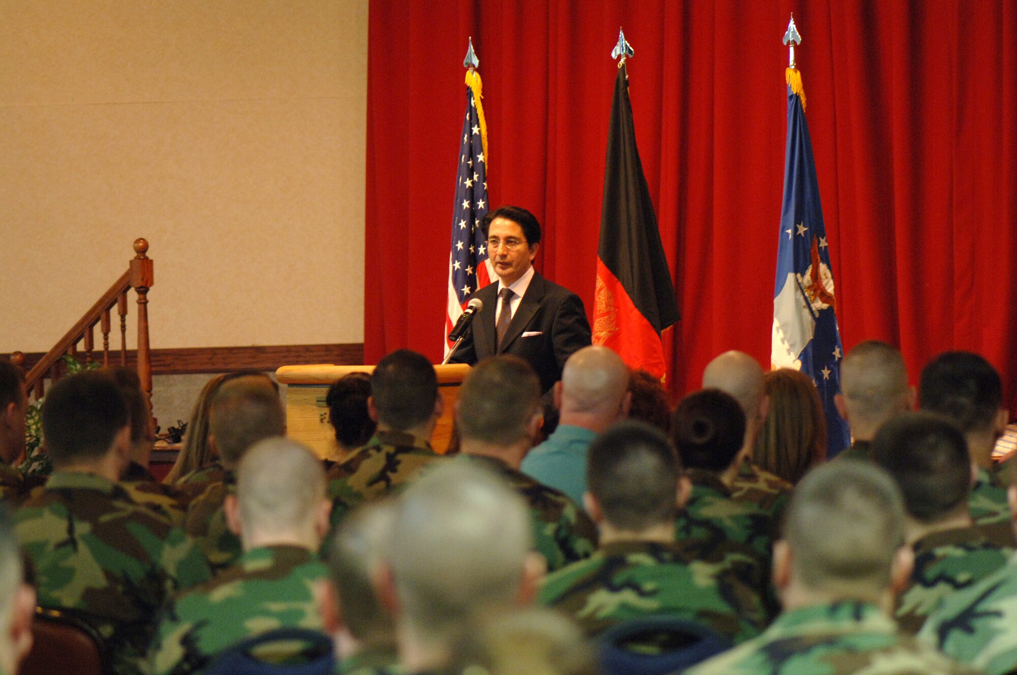 FAIRCHILD AIR FORCE BASE, Wash. -- Afghanistan’s ambassador to the United States, Said Jawad, spoke to Fairchild Airmen gathered at Club Fairchild March 1, thanking them for their service to his country. (U.S. Air Force Photo/Airman First Class Daniel Chapman)