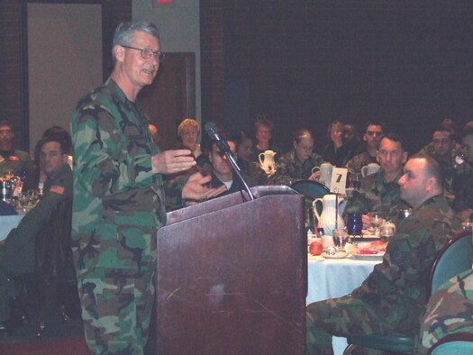 Chaplain (Col.) Brian Van Sickle, Air Mobility Command chaplain, speaks Feb. 26 during the base?s National Prayer Luncheon at McChord?s Clubs and Community Center.(U.S. Air Force Photo by Tyler Hemstreet)