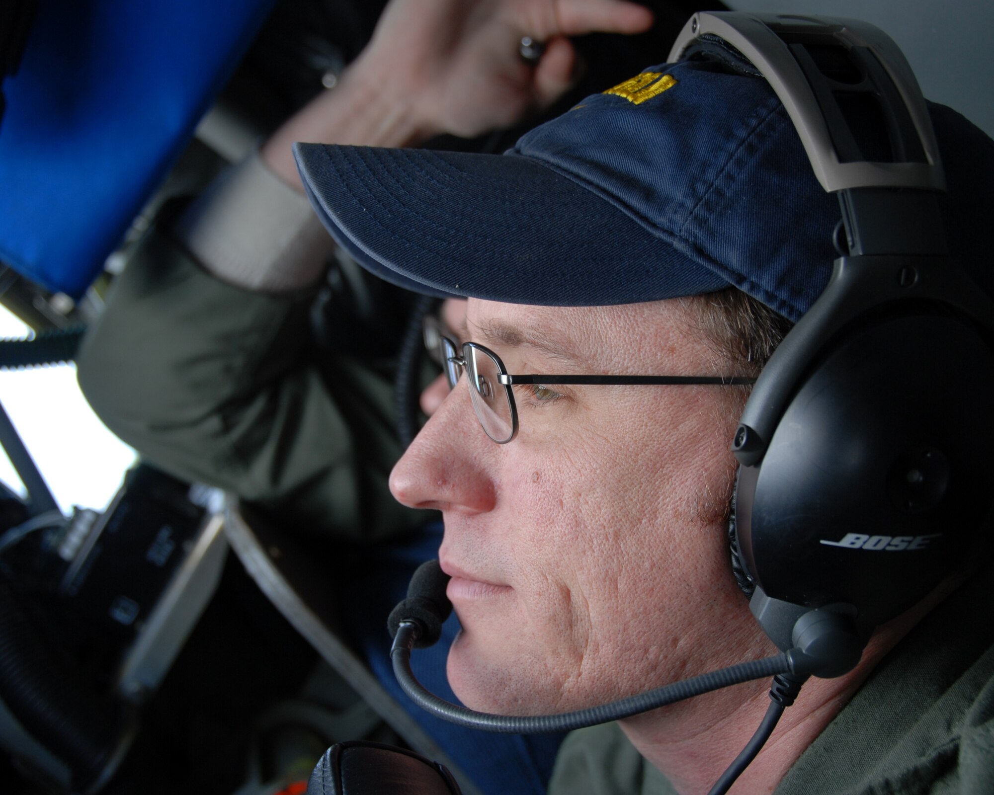 EIELSON AIR FORCE BASE, Alaska--TSgt John Duhaime, KC-135 Boom Operator, 168th Air Refueling Squadron, 168th Air Refueling Wing, Alaska Air National Guard refuels a E-3 Sentry(AWACS) over the arctic.The AWACS is assigned to the 962nd AACS, Elmendorf AFB, Alaska.(U.S. Air Force photo by Master Sgt. Robert Wieland) 