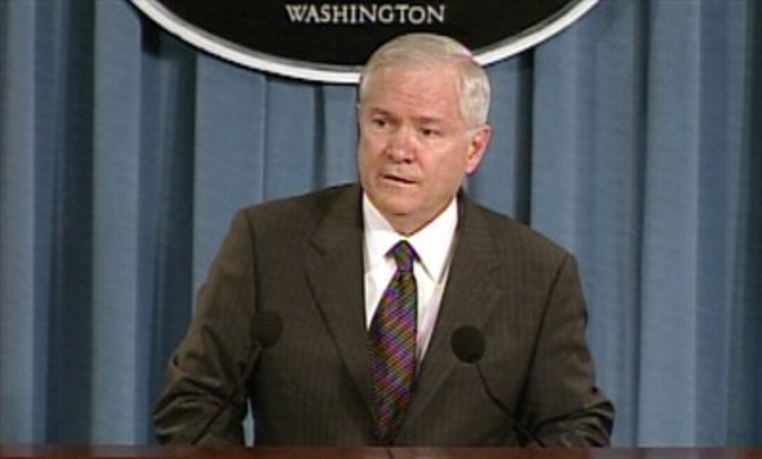 Secretary of Defense Robert M. Gates announces to reporters in the Pentagon briefing room that he has accepted the resignation of Secretary of the Army Francis J. Harvey on March 2, 2007. Gates told reporters that later today, the Army will name a new permanent commander for the Walter Reed Army Medical Center. Gates also announced that Under Secretary of the Army Pete Geren will be Acting Secretary until a replacement for Harvey is confirmed.