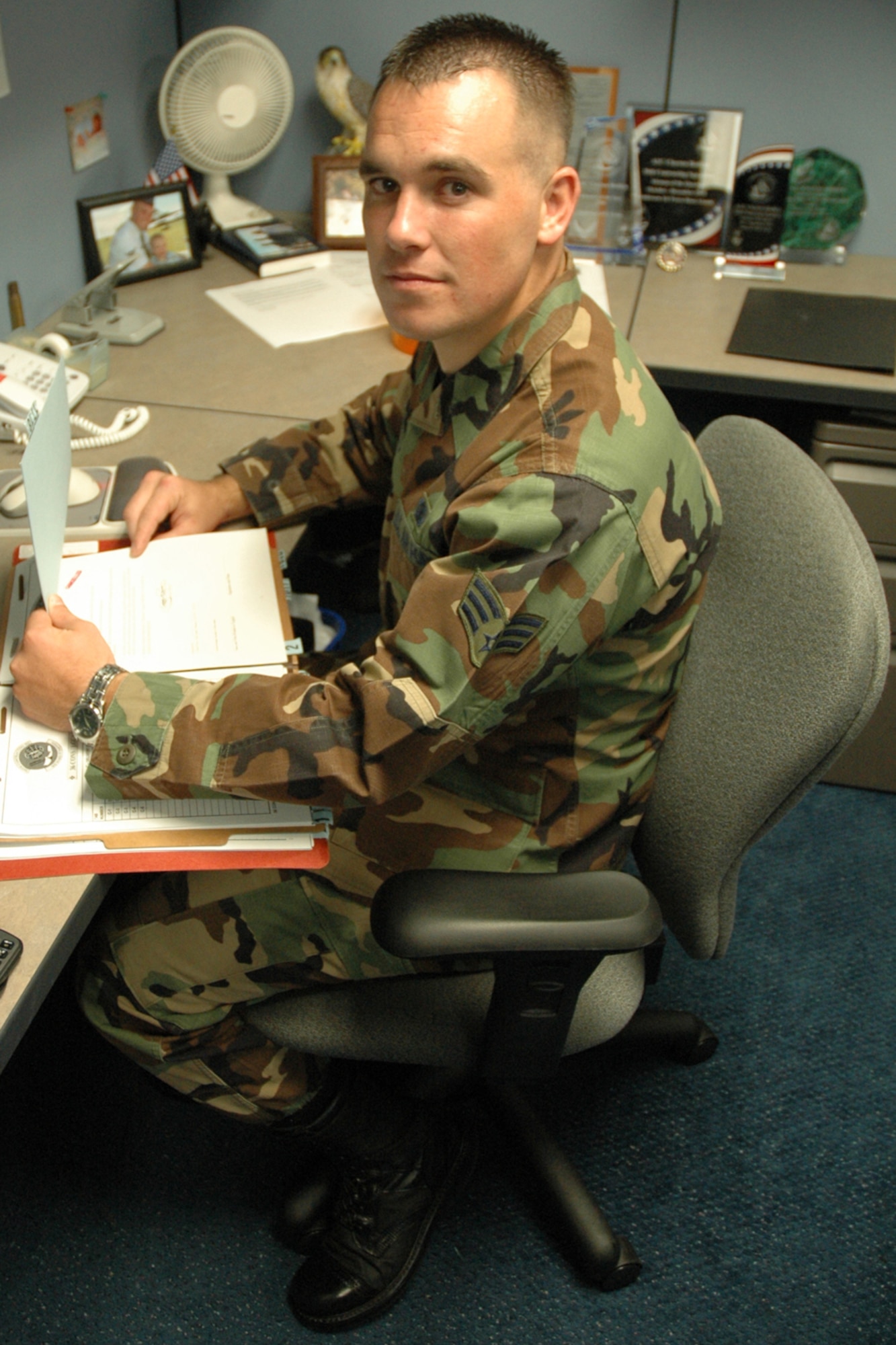 Senior Airman Bodkin, 36th Contracting Squadron contract specialist, procured more than 60 contracts worth more than $10 million. This is just one of his many accomplishments in his two-year career. (Photo by Airman Basic Evan Carter/The Pacific Edge)