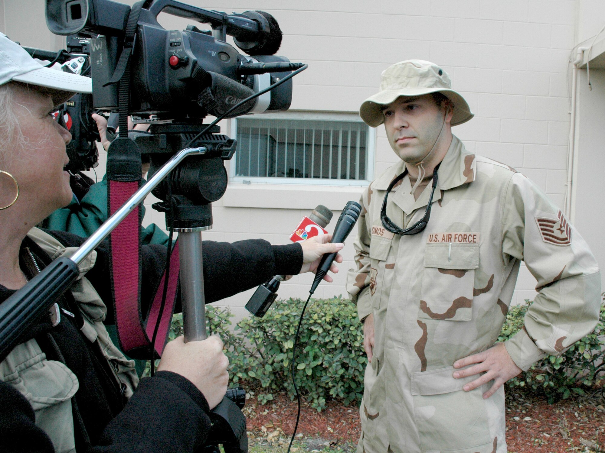 Tech. Sgt. Jason Simos, 920th Maintenance Squadron, talk to the media about fixing fuel systems on HH-60G Pave Hawk helicopters and HC-130 refueling aircraft when he gets to Afghanistan for a two-month deployment.  Sergeant Simos is part of a contingent of approximately 70 Rescue Airmen who deployed as part of a scheduled force rotation from the 920th Rescue Wing.