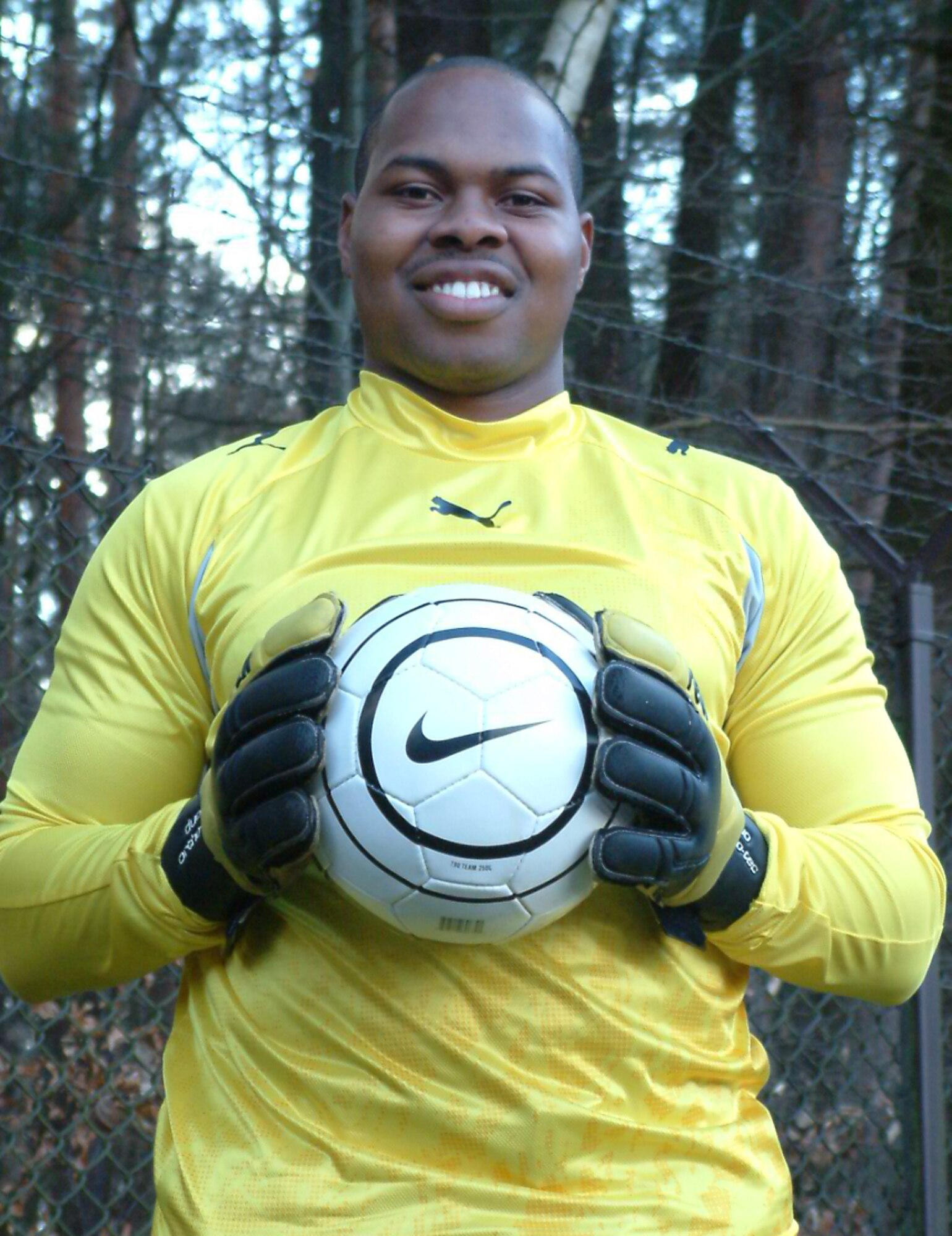 Senior AIrman Steven Delaney, 426th Information Operations Squadron, played goalie for the Air Force soccer team during the Armed Forces Tournament Jan. 16-23.
(U.S. Air Force photo/1st Lt. Mellisa Auers) 