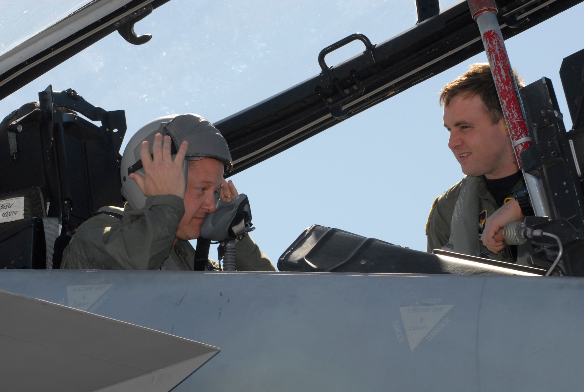 Glen McDonald, Bay County Chamber of Commerce Military Affairs Committee chairman, prepares for his first flight in an F-15 Eagle March 5 with the assistance of Capt. Chad James, 2nd Fighter Squadron pilot.  During his immersion here, Mr. McDonald visited the 325th Medical Group and 325th Maintenance Group to learn about our mission and relay it to the community.