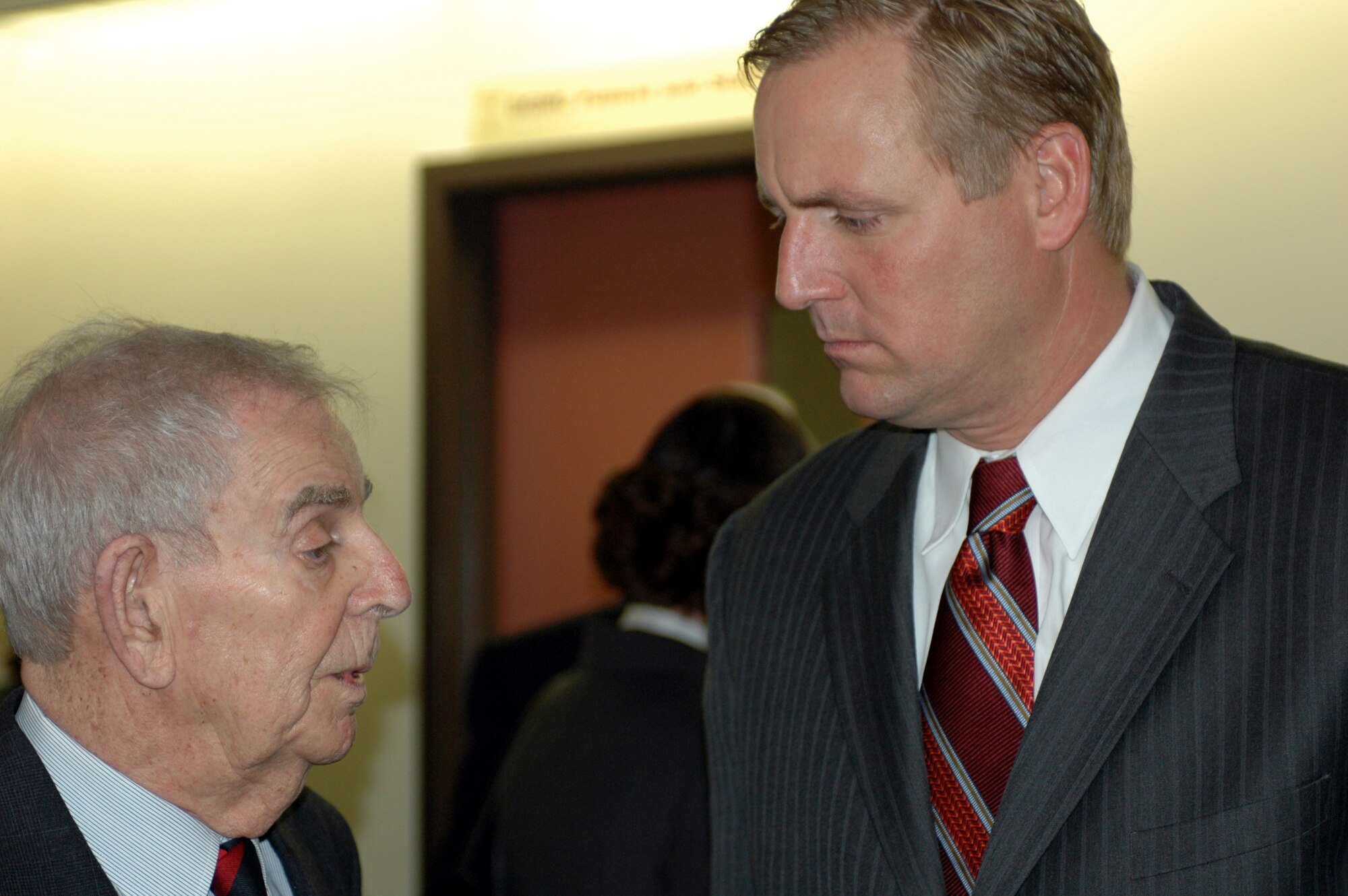 Col. Art Krause, (retired), speaks with California State Senator Jeff Denham, (R-Merced), at the David Grant USAF Medical Center March 1. The senator was on hand to present California Senate Concurrent Resolution 122. The resolution was the result of Colonel Krause’s desire to see DGMC recognized for the contributions it has made to world peace, America’s freedom and the way of life enjoyed by the people of the state of California. (U.S. Air Force photo by Staff Sgt. Candy Knight)
