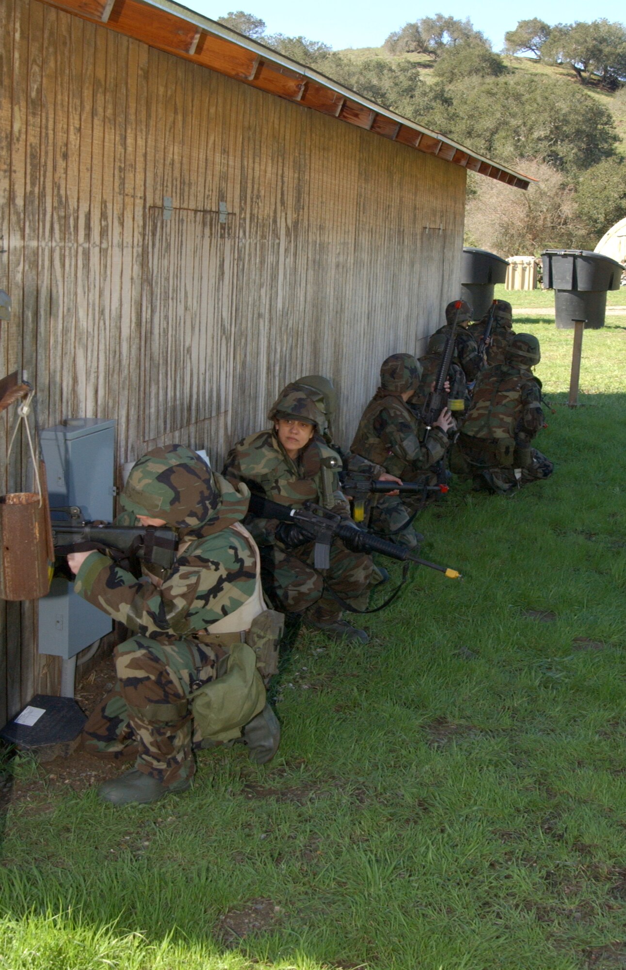 The Mission Support Squadron PERSCO team gets ready to engage enemy attackers during an exercise at North Star on Feb.23.  (U.S. Air Force photo by Staff Sgt. Jamie Lessard)                                                                 
