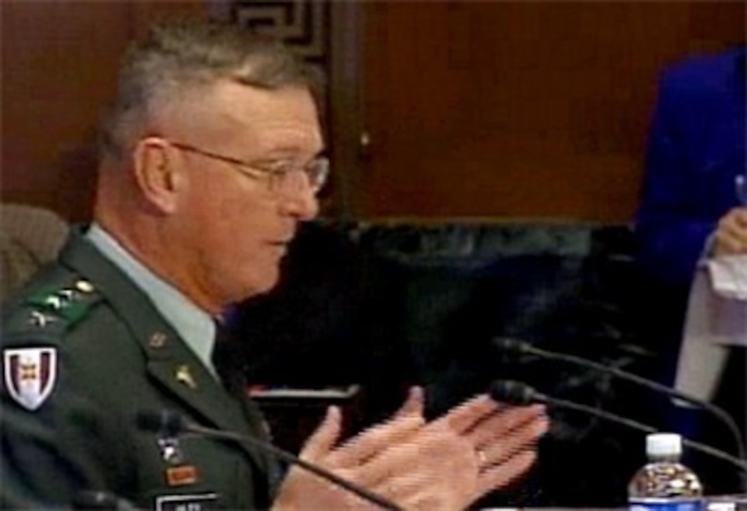 Surgeon General of the Army Lt. Gen. Kevin Kiley testifies at the Senate Appropriations Defense Subcommittee on defense department medical programs, March 7. 