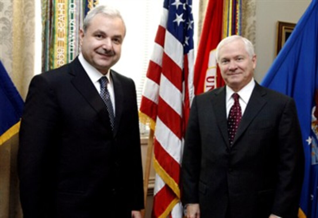 Secretary of Defense Robert M. Gates and Lebanese Minister of Defense Elias Murr pose for photographs prior to their Pentagon meeting on March 8, 2007.  The two leaders will meet to discuss defense issues of mutual interest. 
