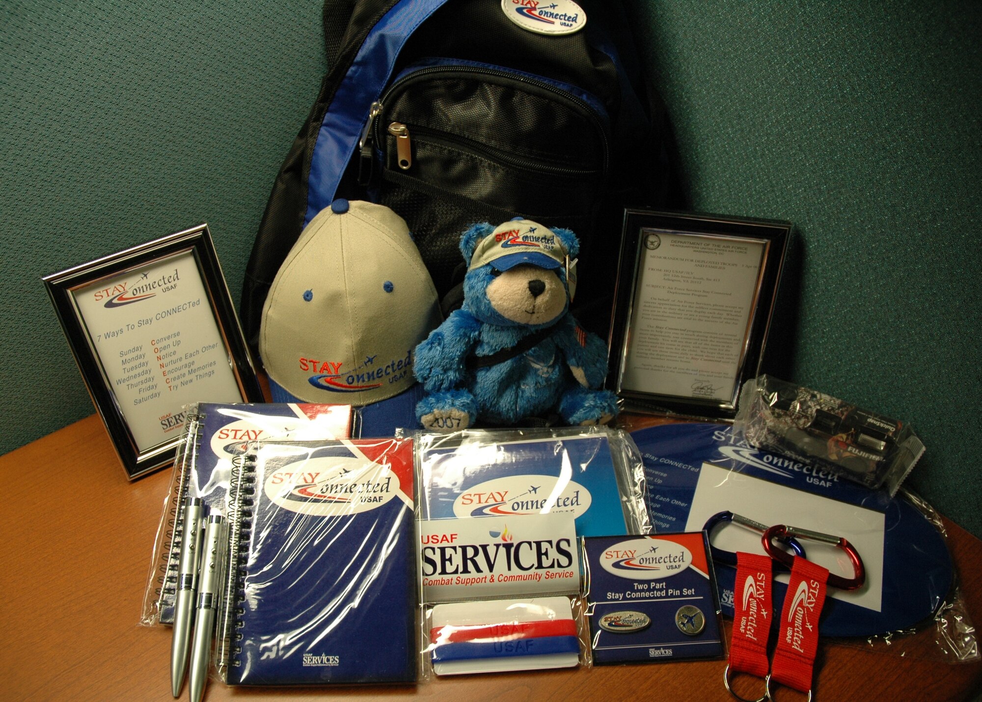 All of the items shown here are included in the free 'Stay Connected' kits available at the Youth, Child Development and Family Child Care Centers.