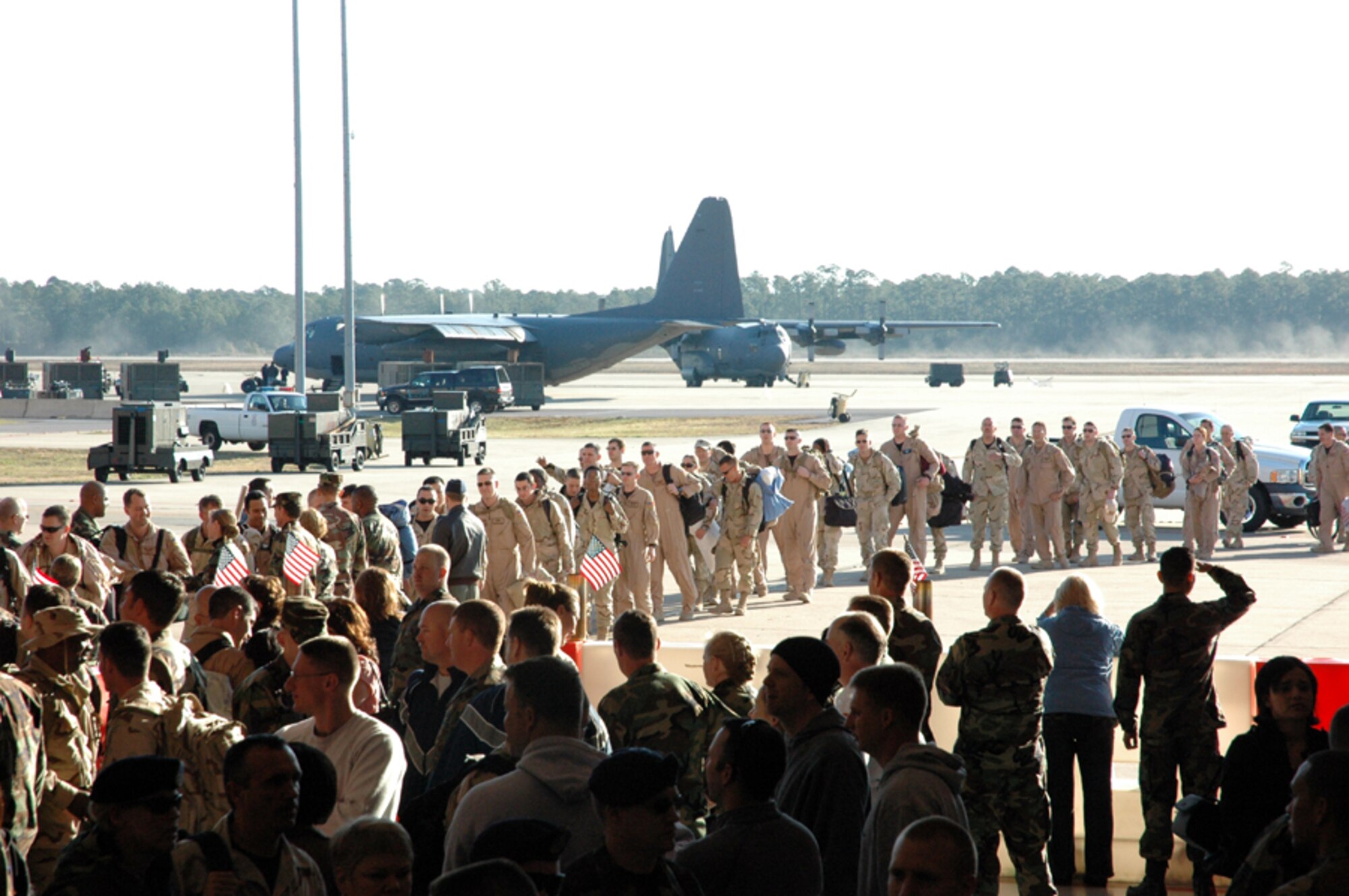More than 200 Airmen returned home from deployment to Southwest Asia early Wednesday morning to a crowd of families and co-workers. (Courtesy photo)