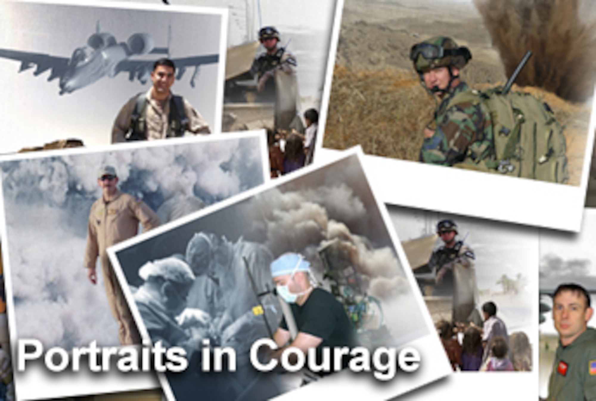 Courageous actions of 15 Airmen are highlighted in the inaugural edition of the Chief of Staff's Portraits in Courage. The vignettes are available on Air Force Link under the Portraits in Courage area. The stories are also compiled in a soft-cover book being distributed in limited numbers to the major commands. (U.S. Air Force graphic/Mike Carabajal) 